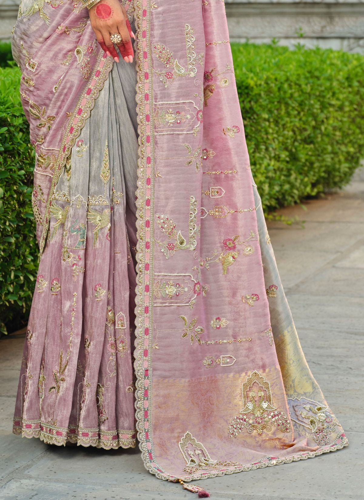 Dual-Tone Purple Designer Premium Silk Saree With Hand-Embroidery - TrendOye