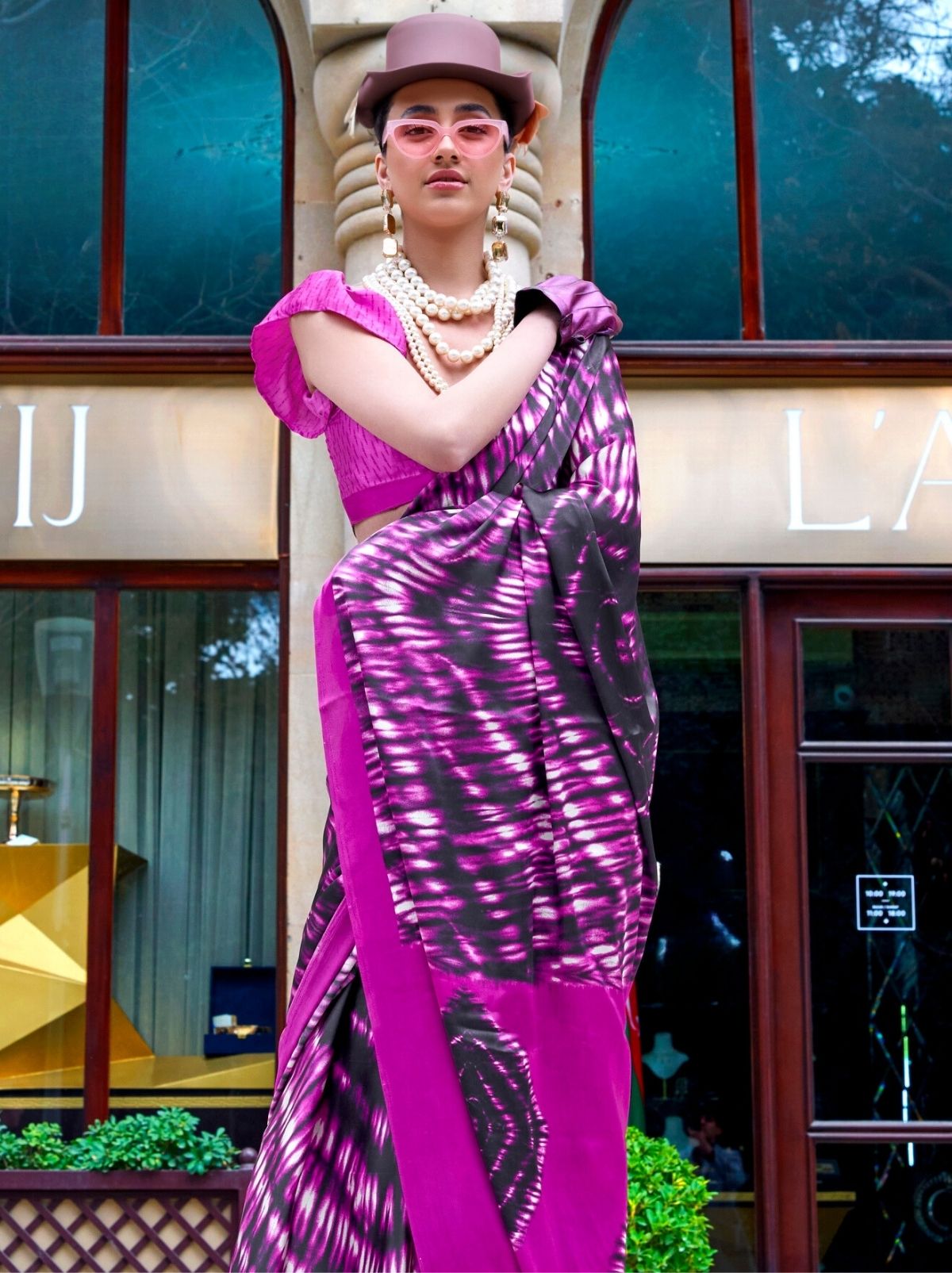 Fandango Violet-Purple Premium Satin Designer Saree - TrendOye