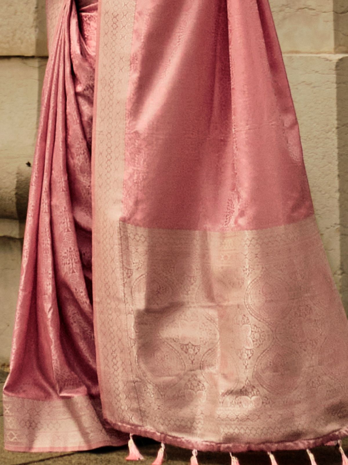 Flamingo Pink Fine Satin Silk Party Saree - TrendOye