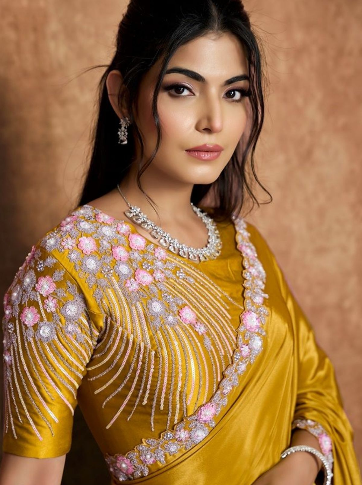 Golden Designer Party Wear Saree With Blouse Piece