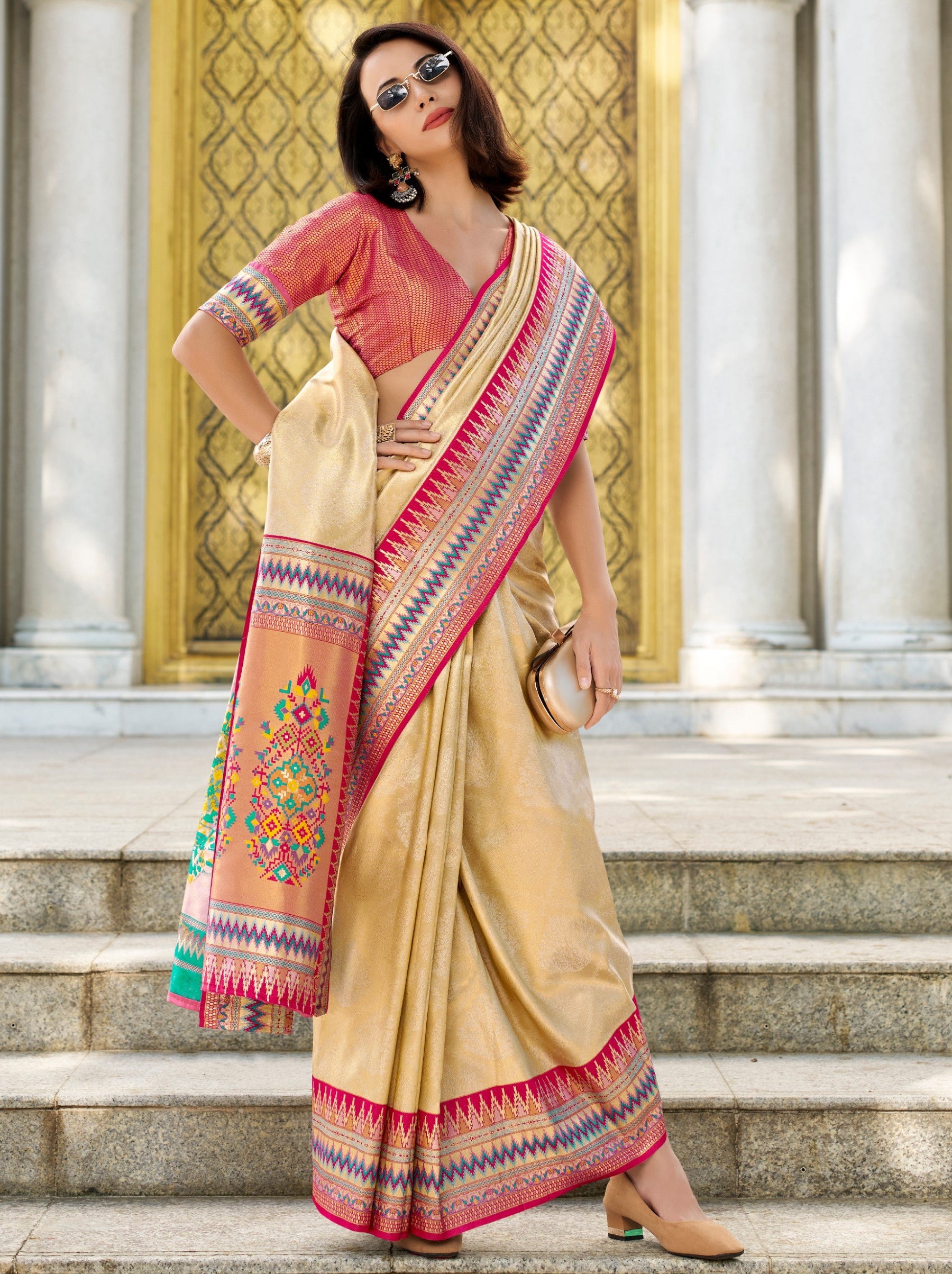 Golden Tissue Celebration Saree - TrendOye