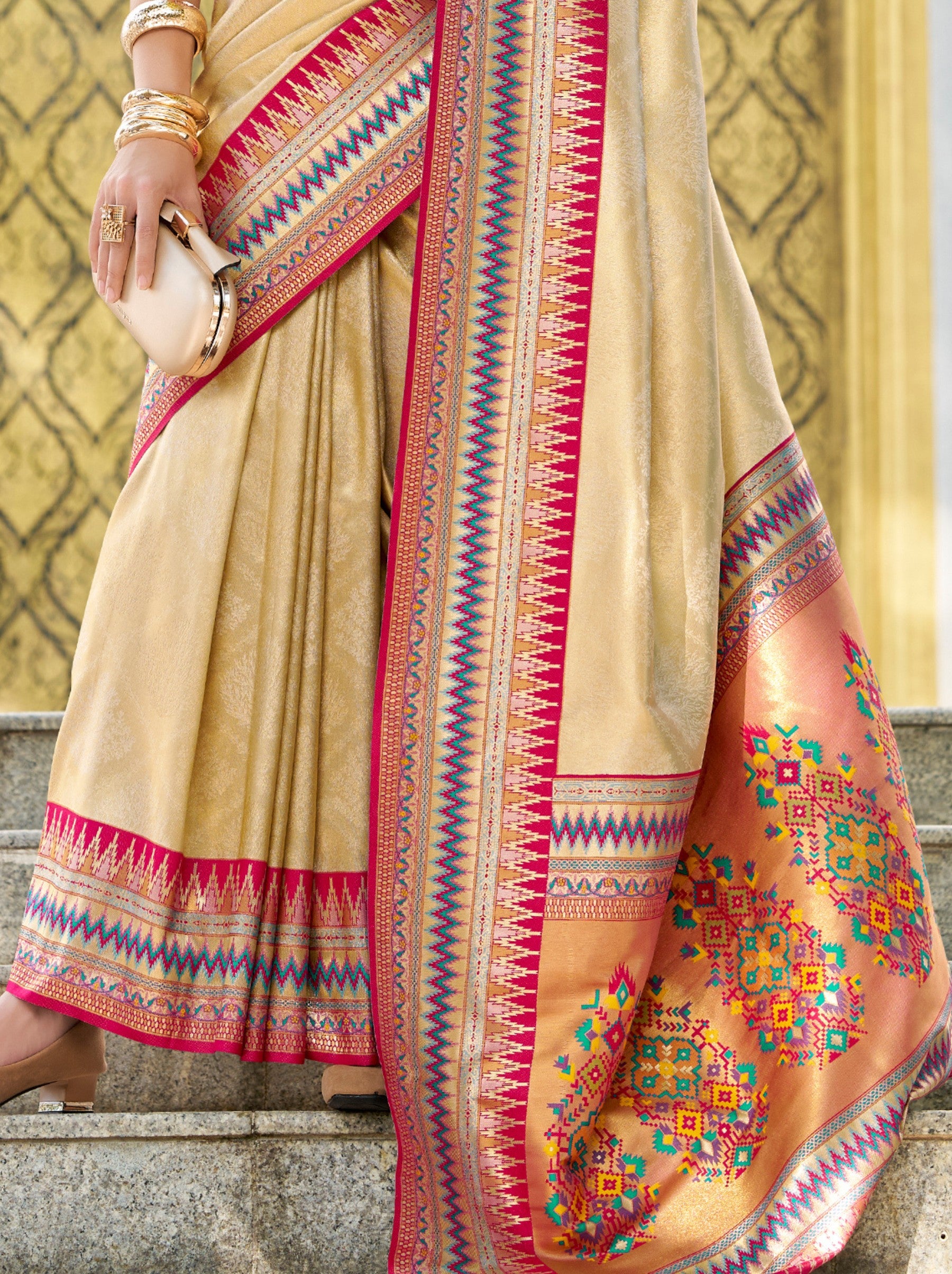 Golden Tissue Celebration Saree - TrendOye