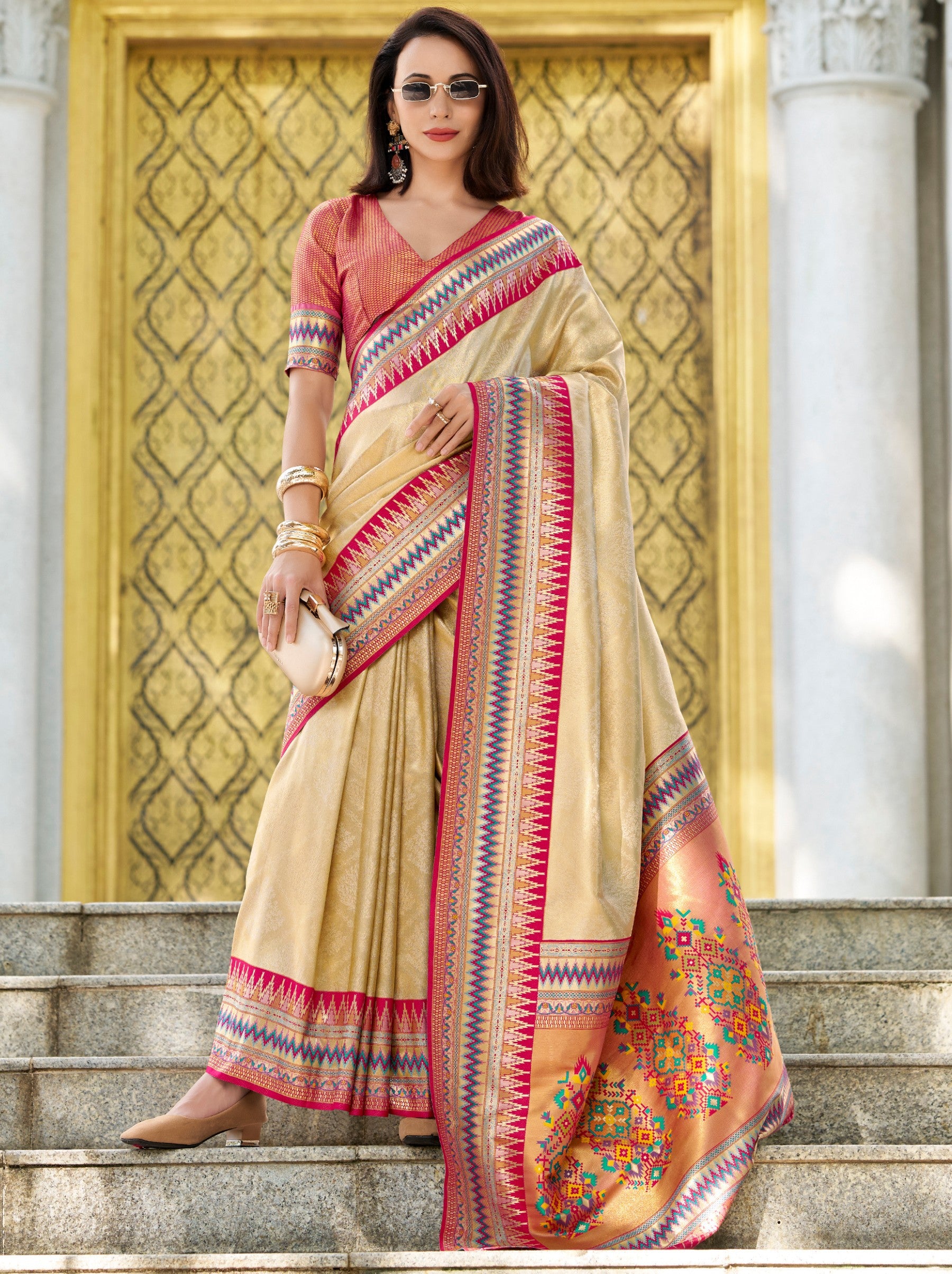 Golden Tissue Celebration Saree - TrendOye