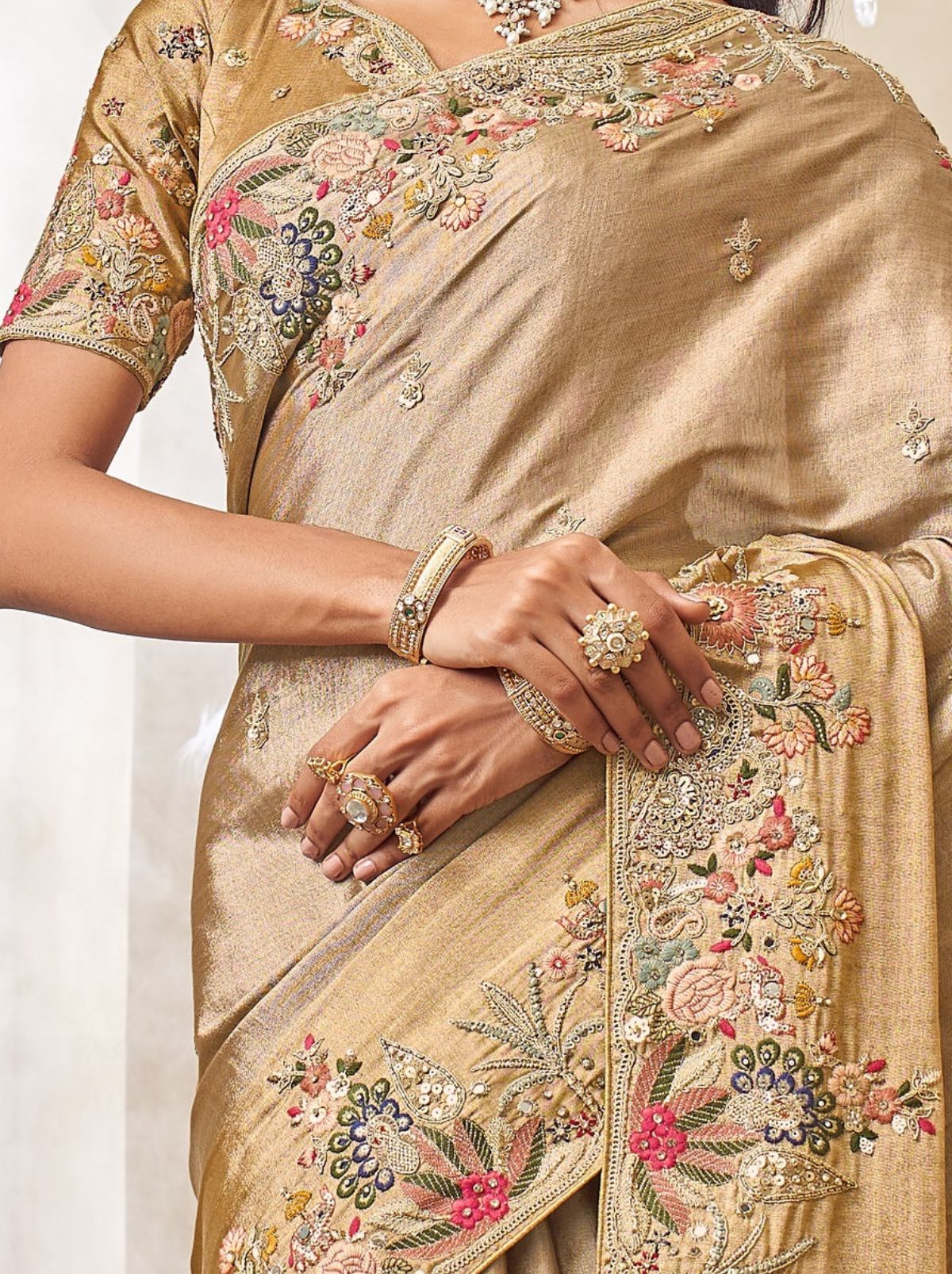 Golden Designer Luxury Fine Silk Saree With Heavy Work