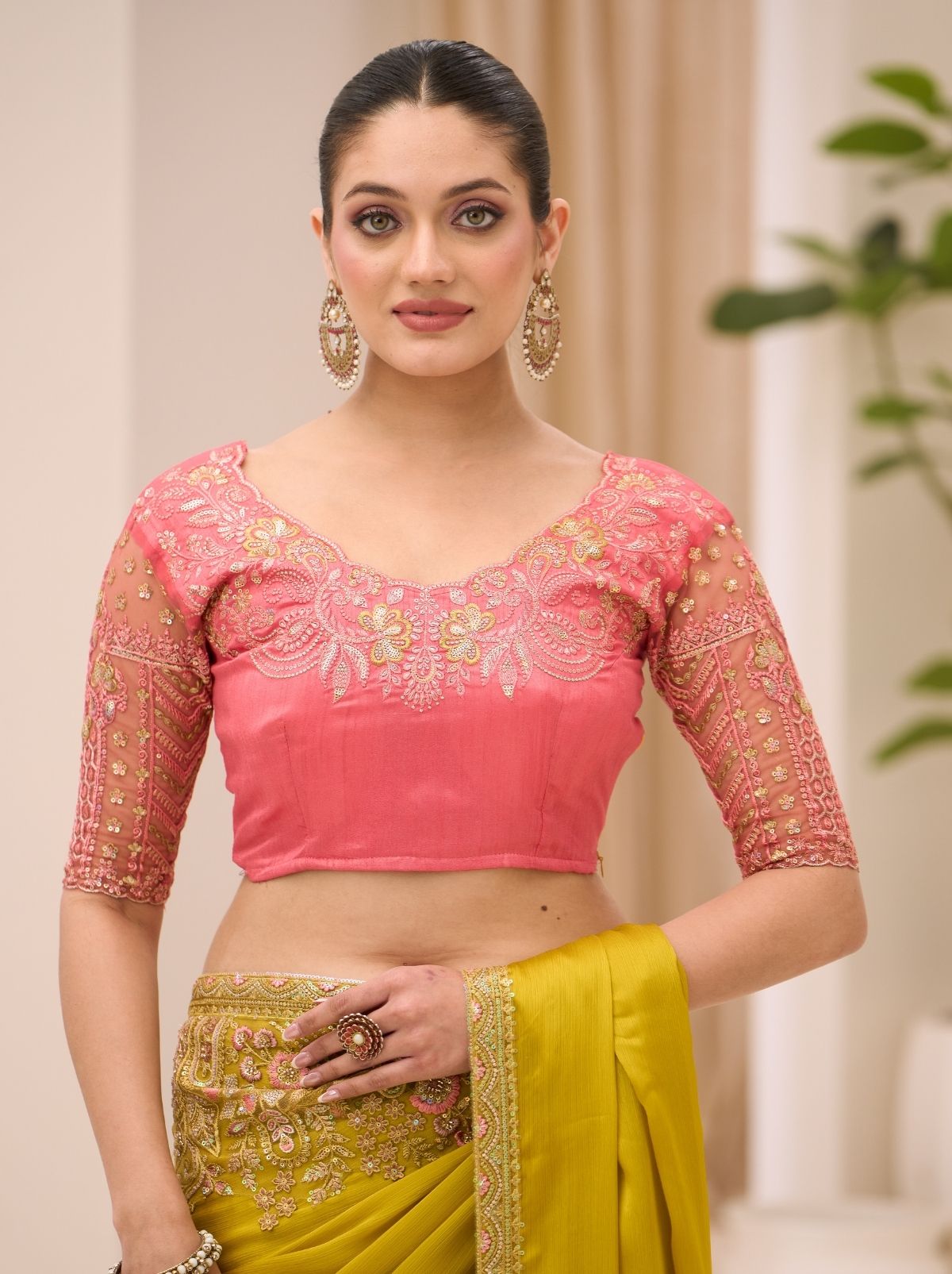 Golden Designer Wedding saree With Blouse Piece - TrendOye