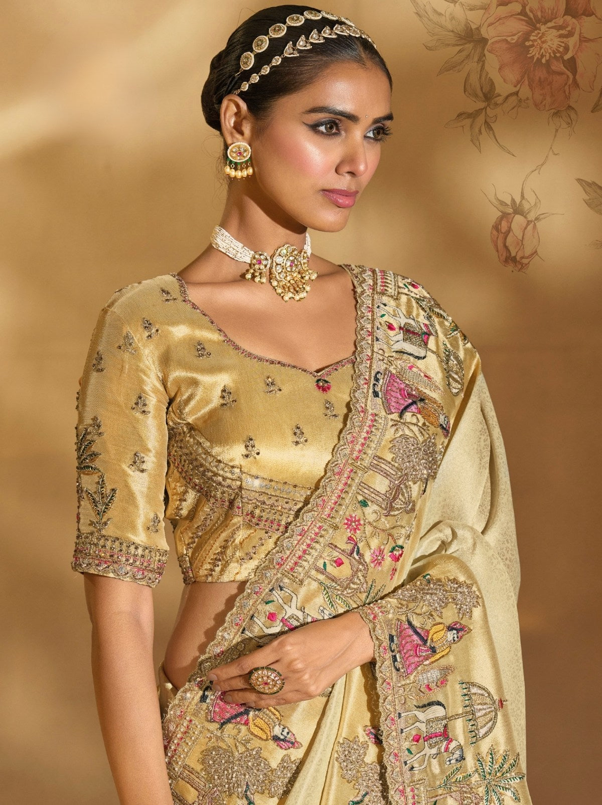 Golden Elite Soft Silk Saree With Zari Work