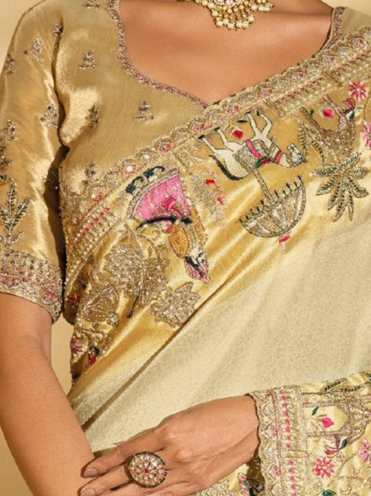 Golden Elite Soft Silk Saree With Zari Work