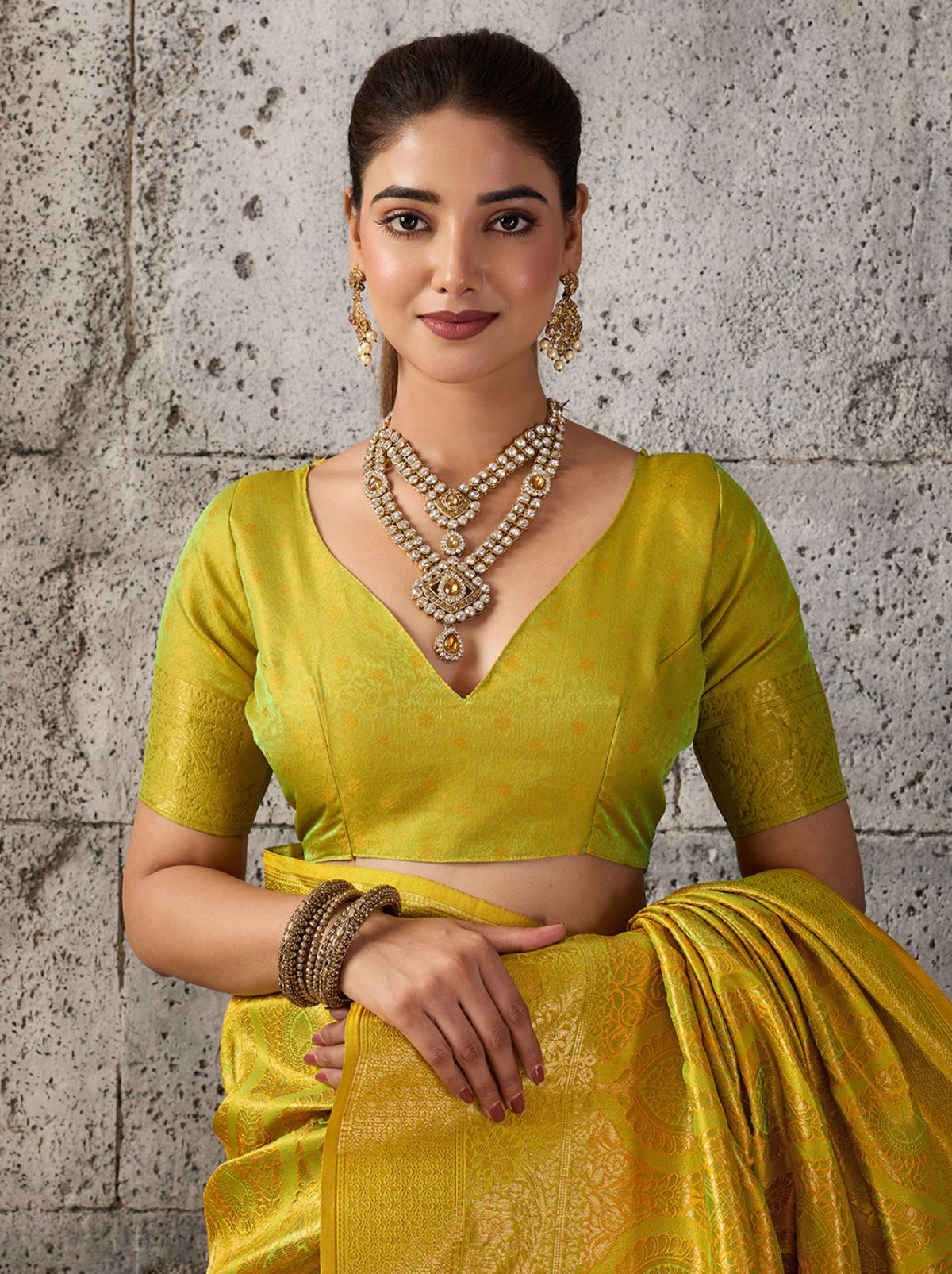 Golden Yellow Kanjivaram Silk Saree with Intricate Gold Zari