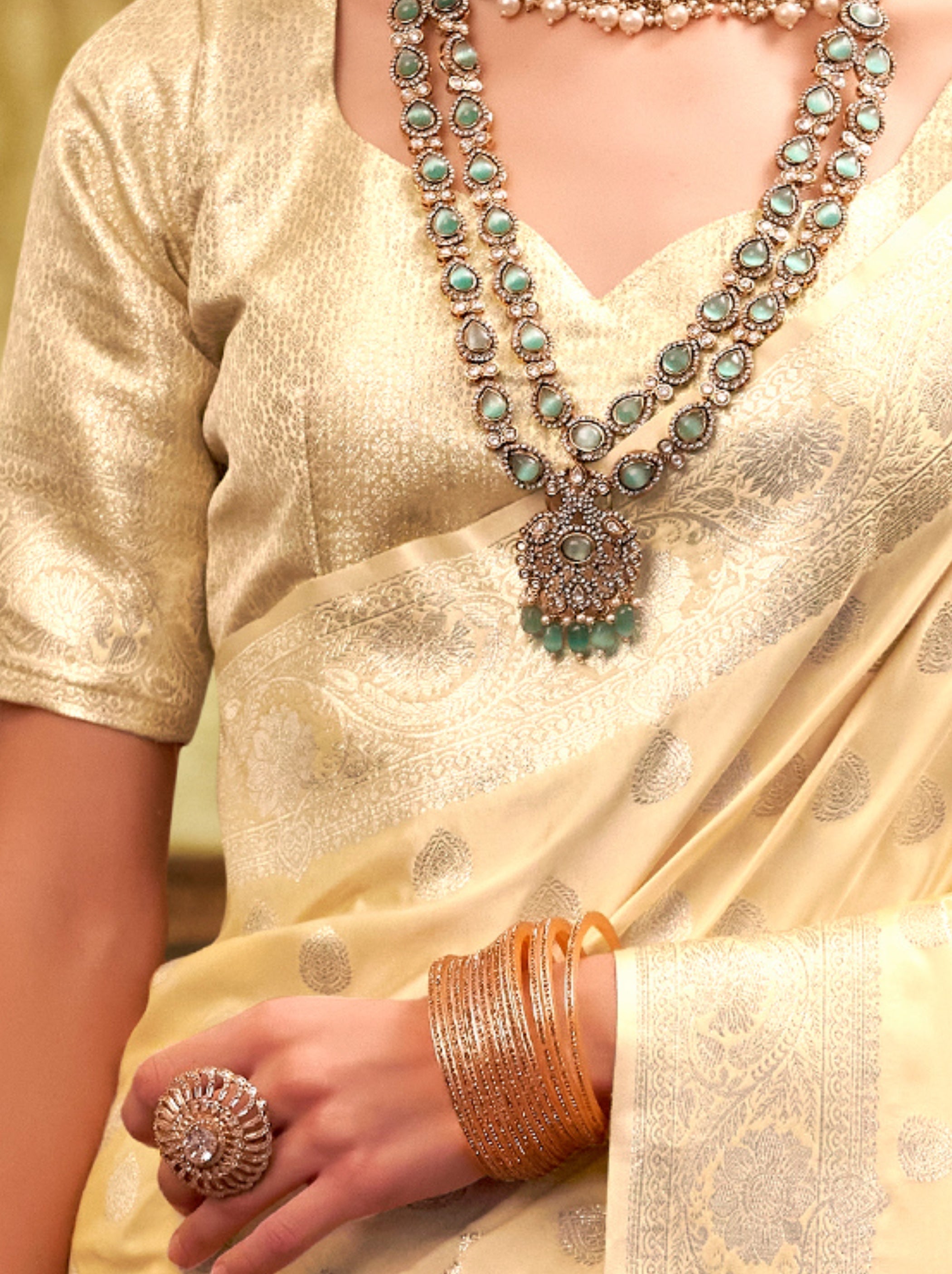 Golden Pastel Soft Satin Silk Saree With Zari Work - TrendOye