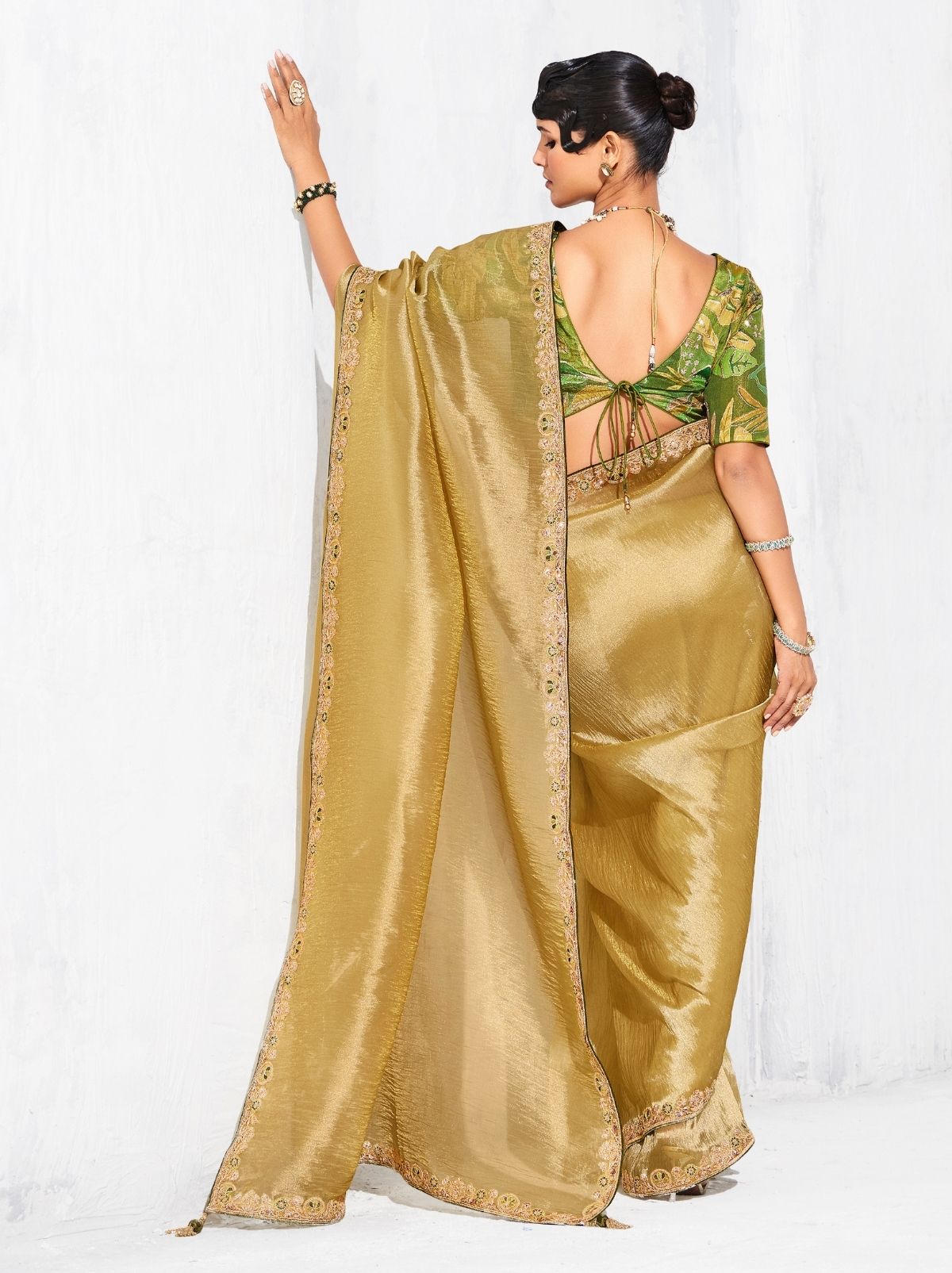 Golden Premium Fancy Silk Saree for Special Occasions