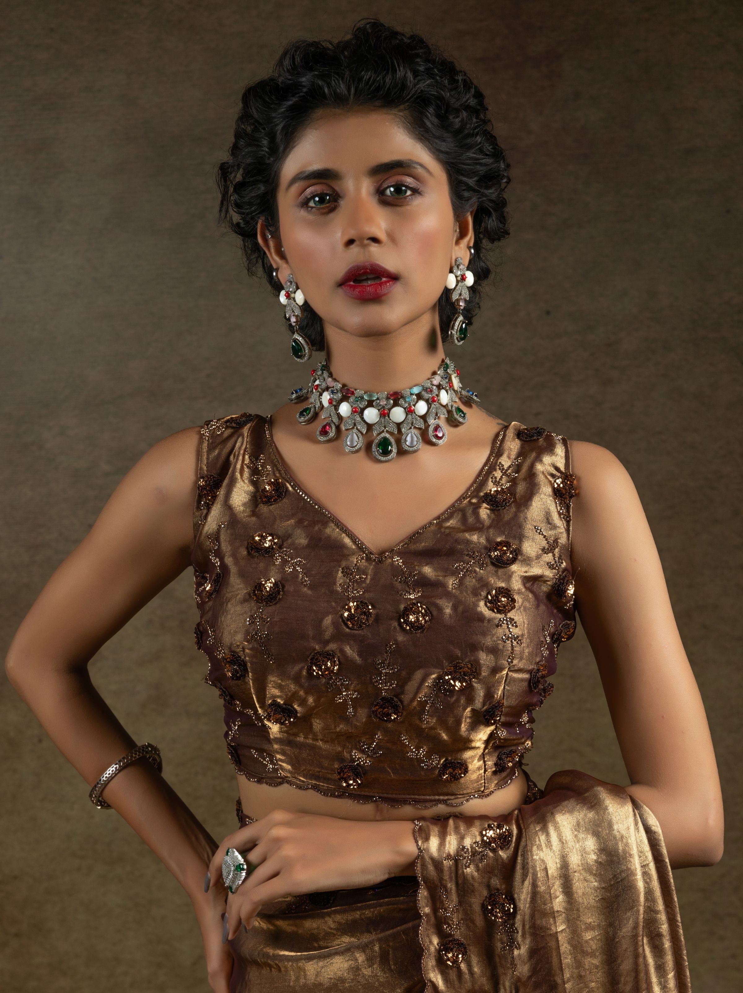 Golden Satin Silk Party Saree With Blouse Piece - TrendOye