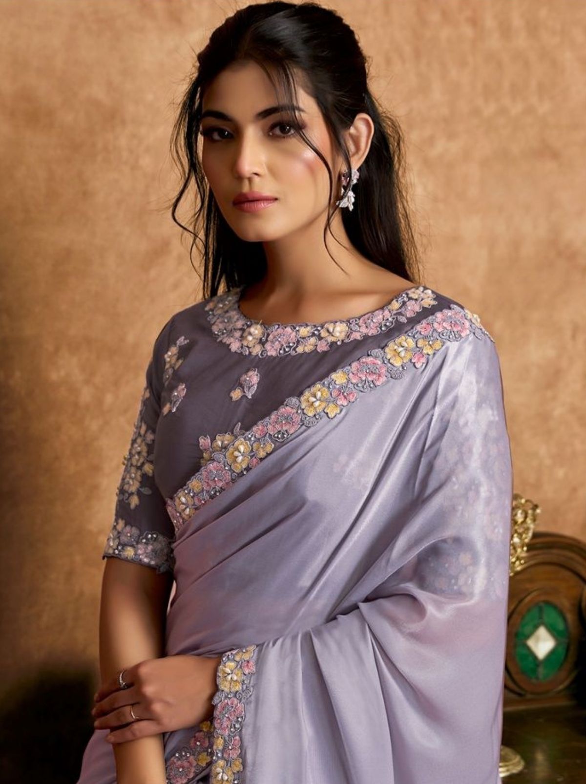 Silver Designer Party Wear Saree With Blouse Piece