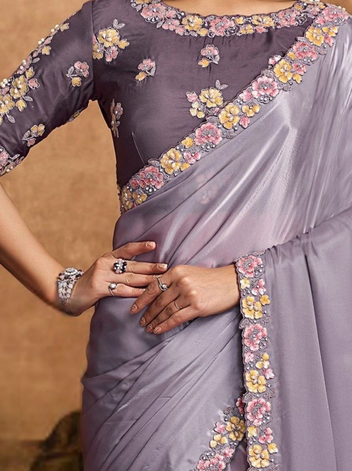 Silver Designer Party Wear Saree With Blouse Piece