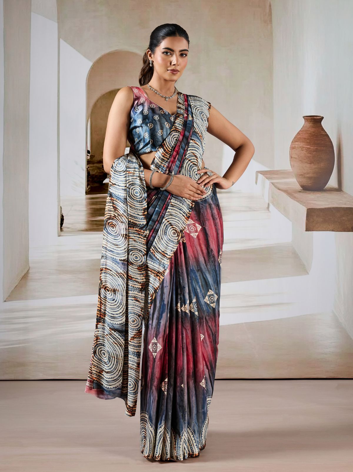 Pewter Gray Premium Modal Satin Silk Saree - TrendOye