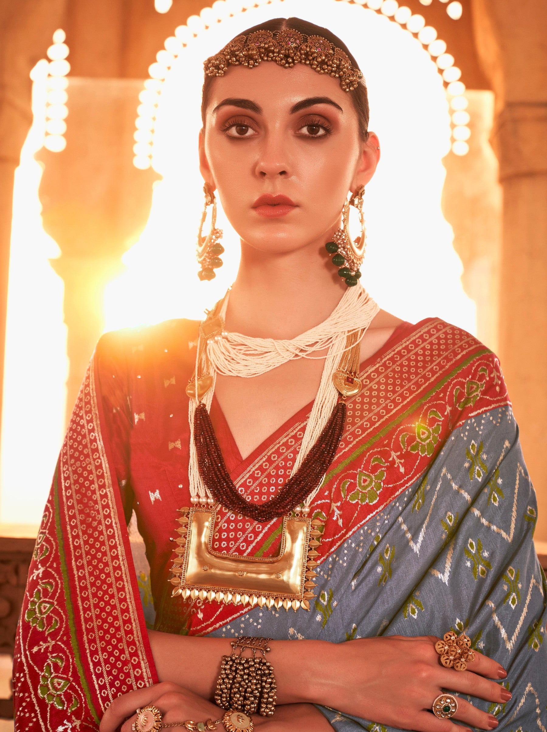Steel Gray Premium Patola Festive Saree - TrendOye