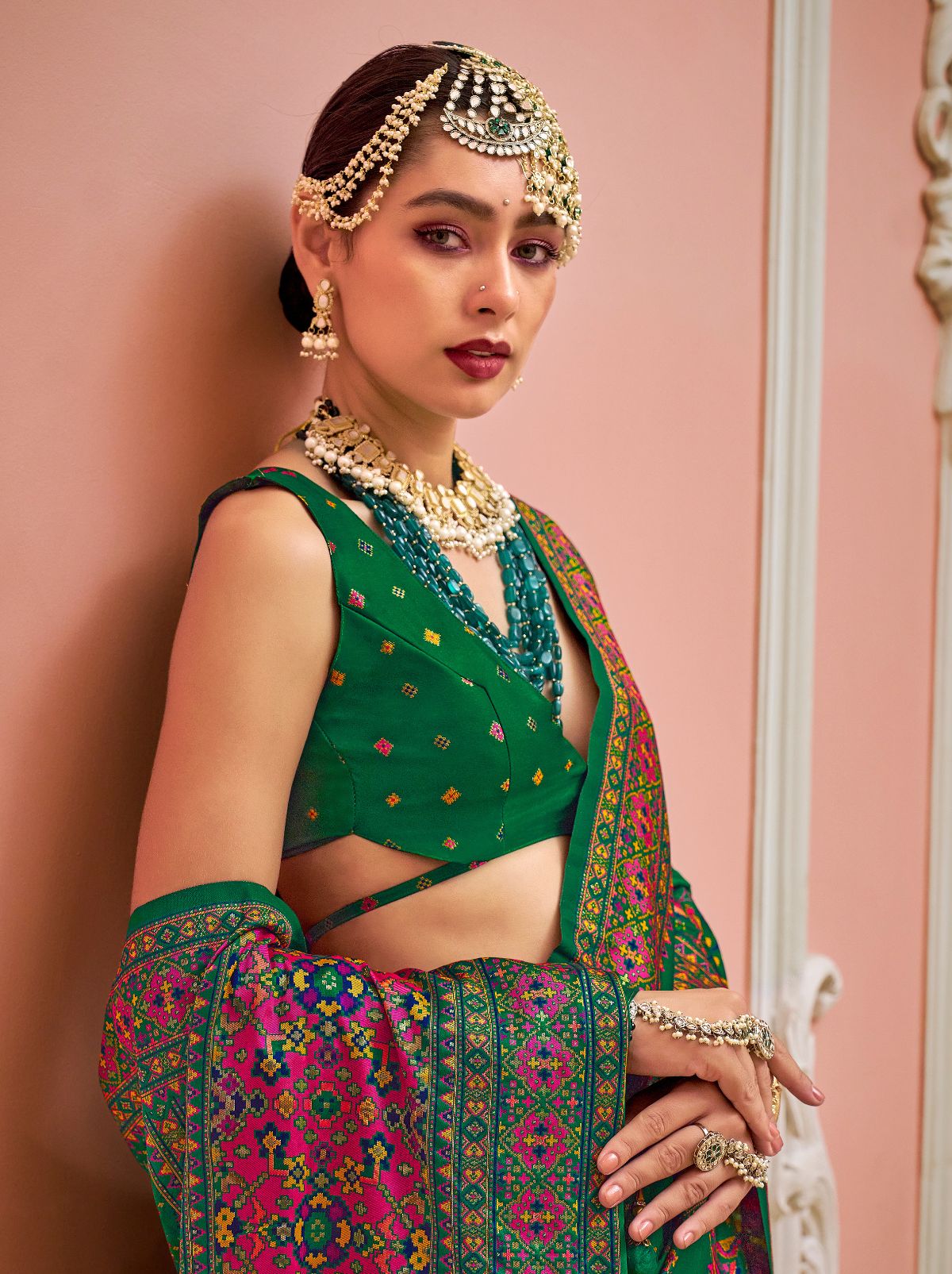 Forest Green Banarasi Silk Saree With Meenakari Work