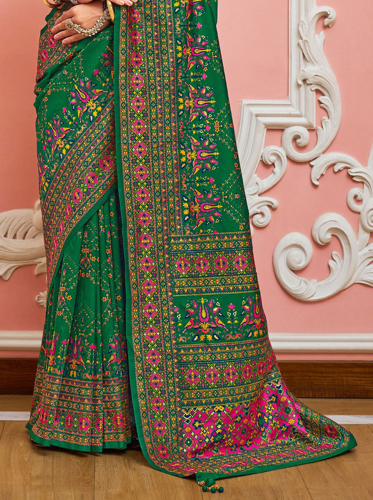 Forest Green Banarasi Silk Saree With Meenakari Work