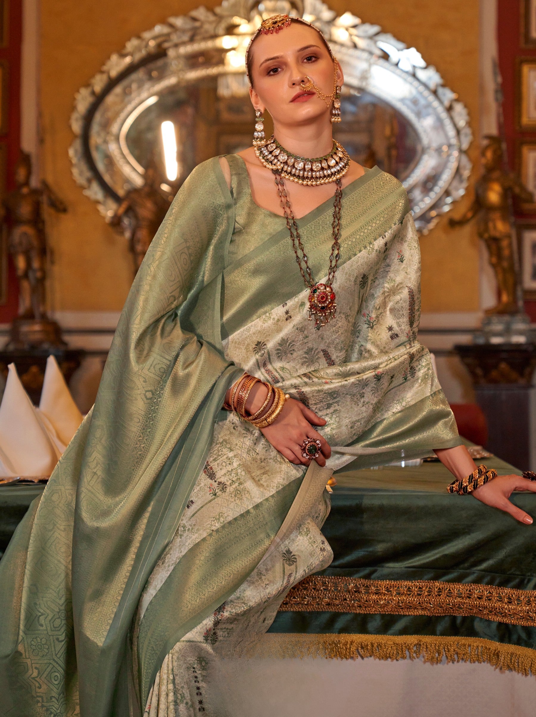 Laurel Green Party Designer Saree - TrendOye