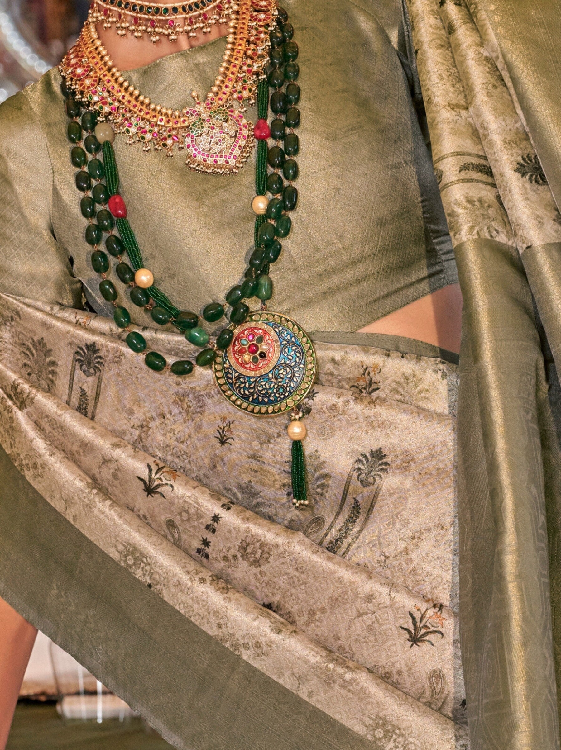 Swamp Green Party Designer Saree - TrendOye
