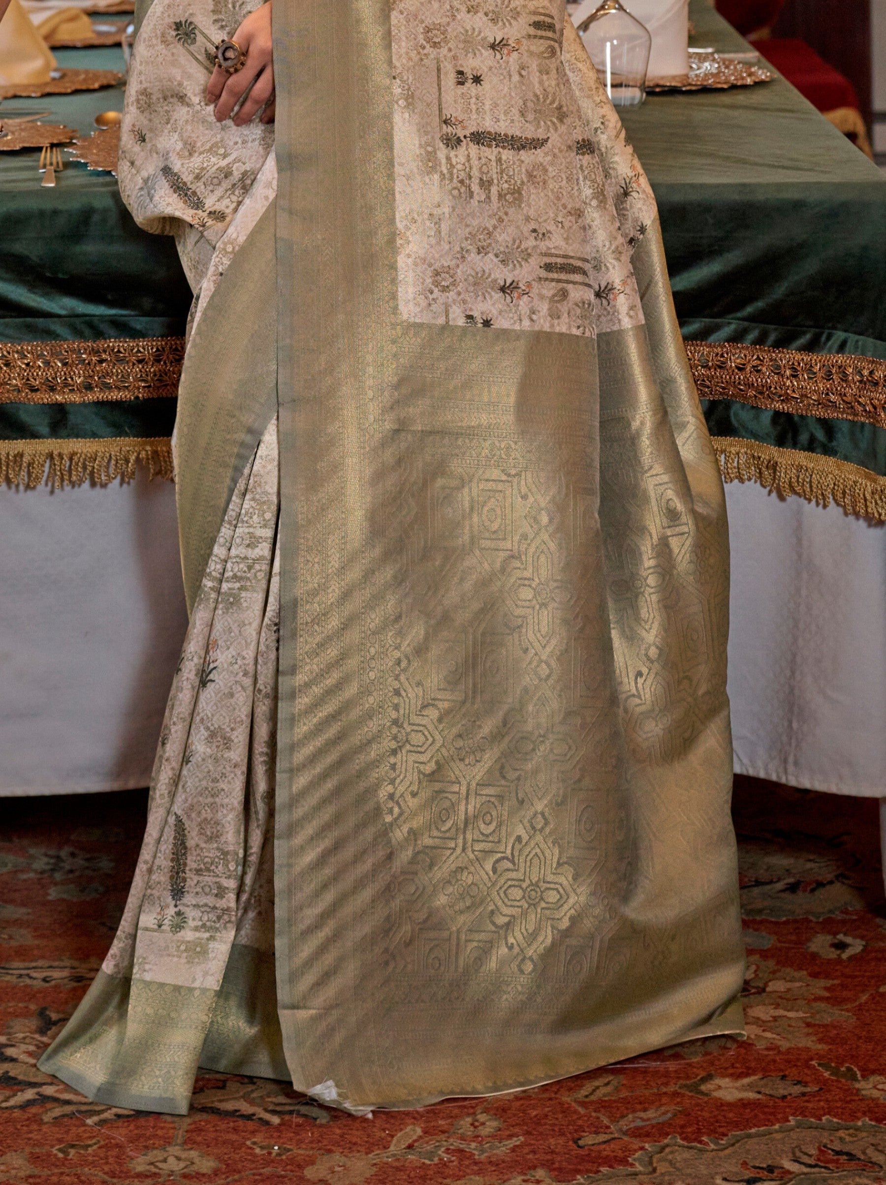 Swamp Green Party Designer Saree - TrendOye