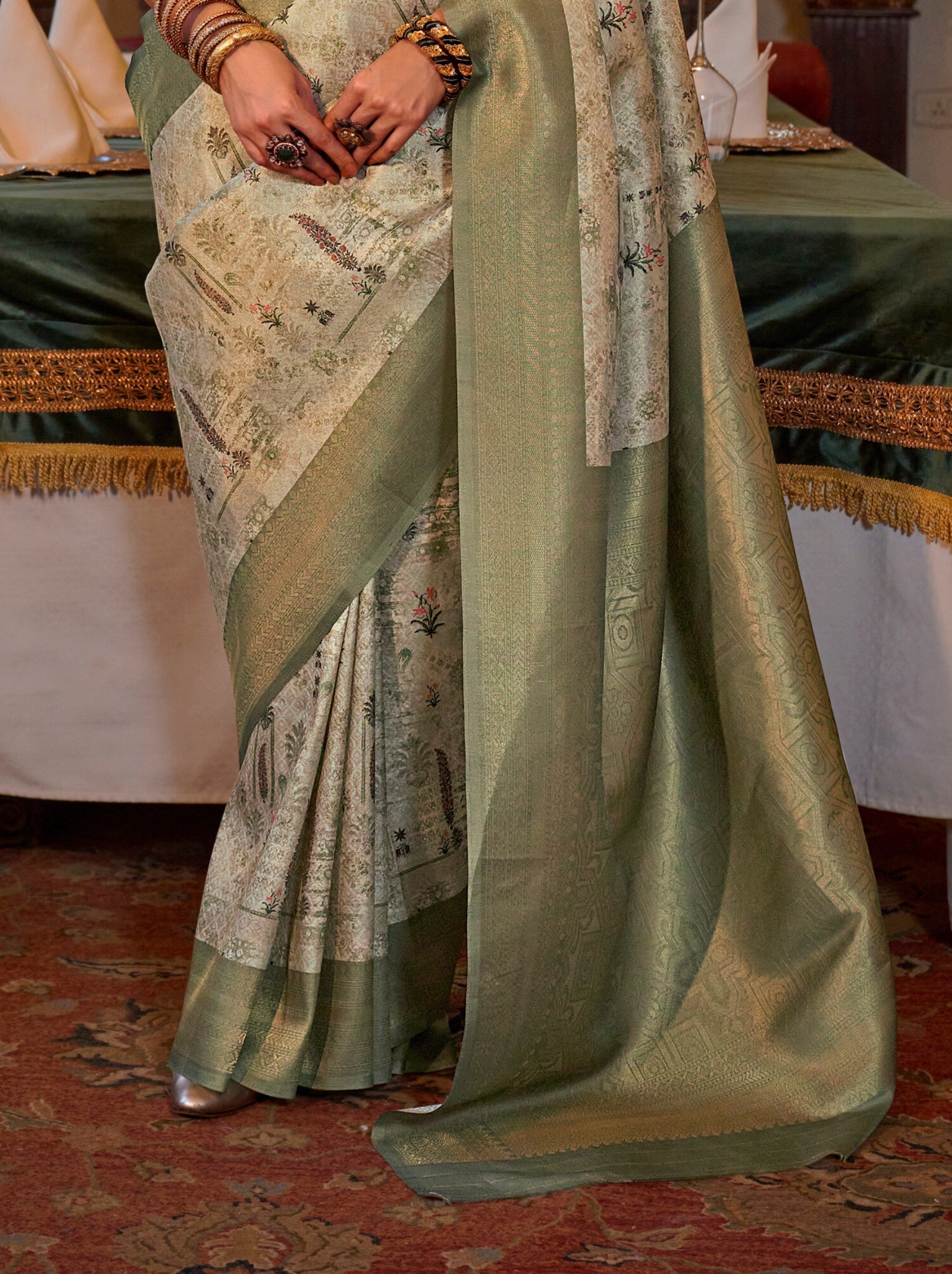 Sage Green Party Designer Saree - TrendOye