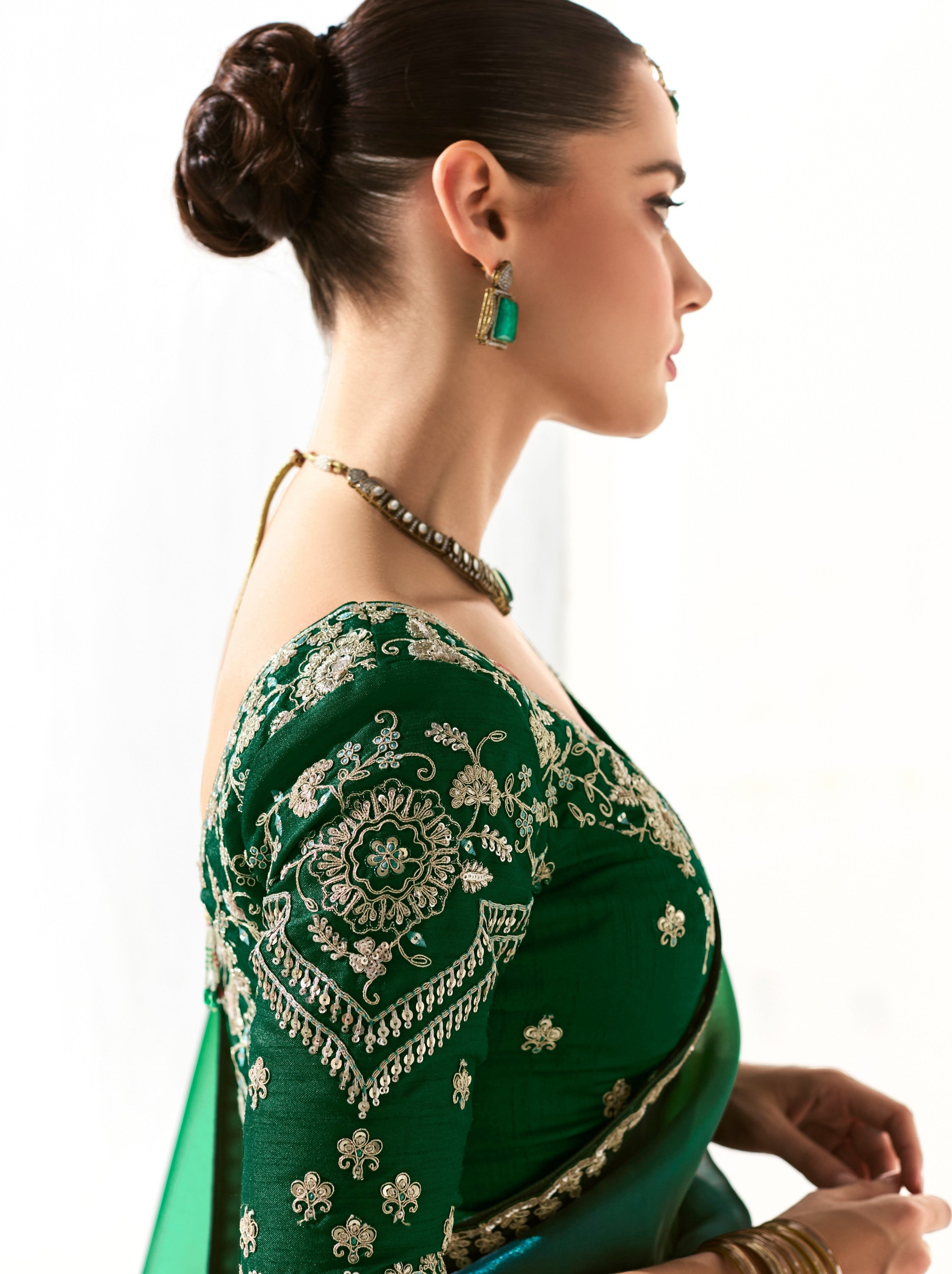 Forest Green Organza Premium Ethnic Designer Saree With Blouse Piece
