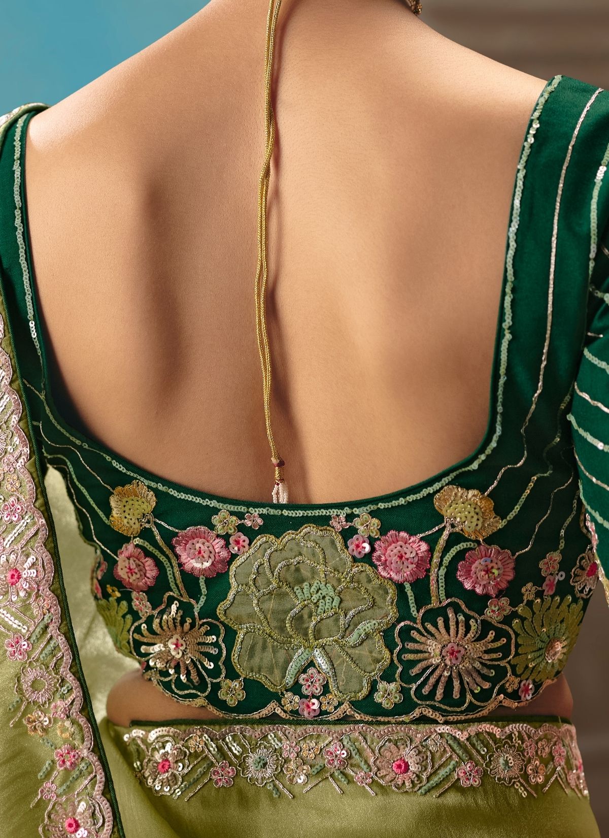 Sage Green Celebration Fancy Saree With Premium Blouse Piece - TrendOye