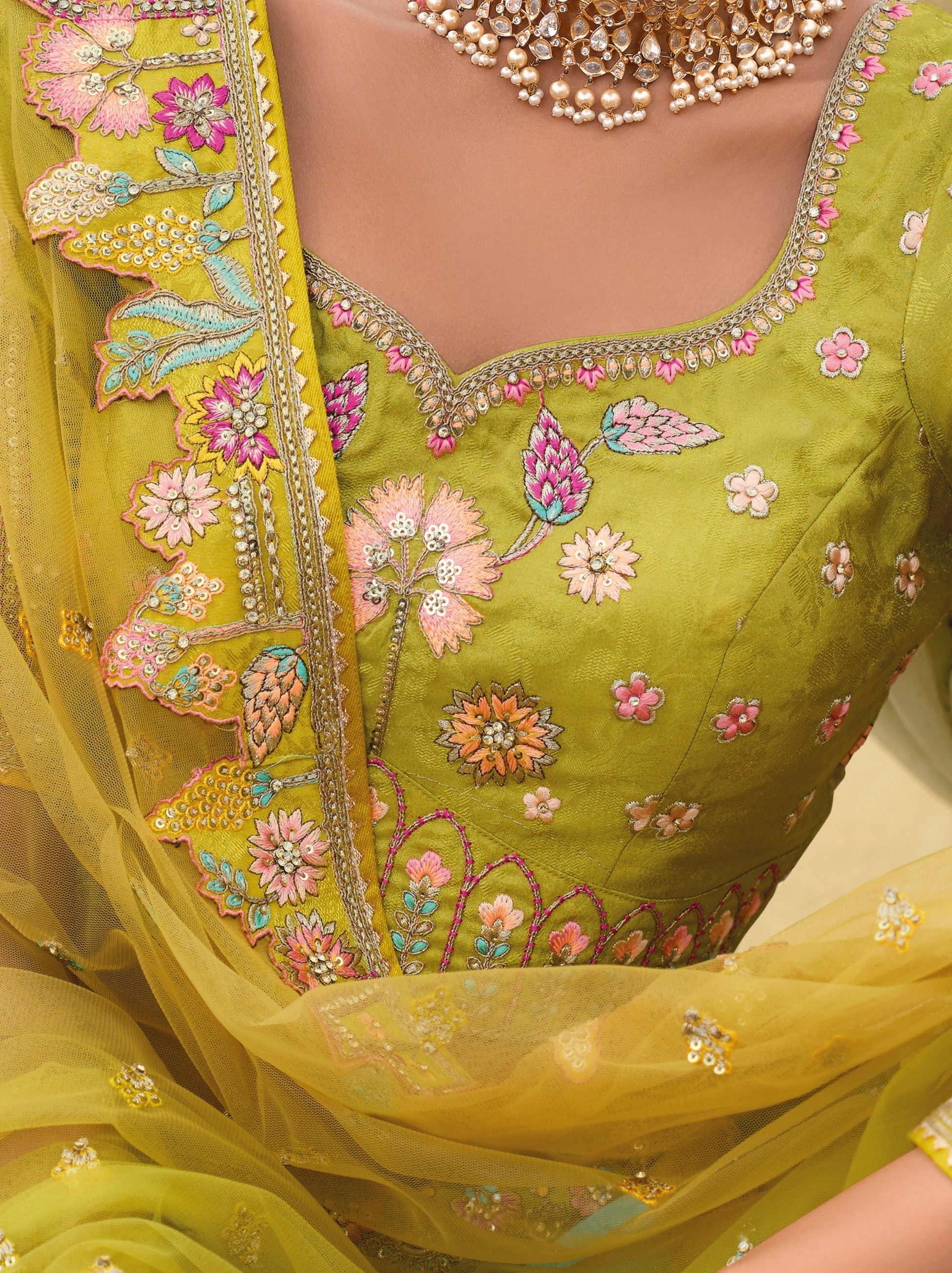 Apple Green Wedding Lehenga Set With Zari Work - TrendOye