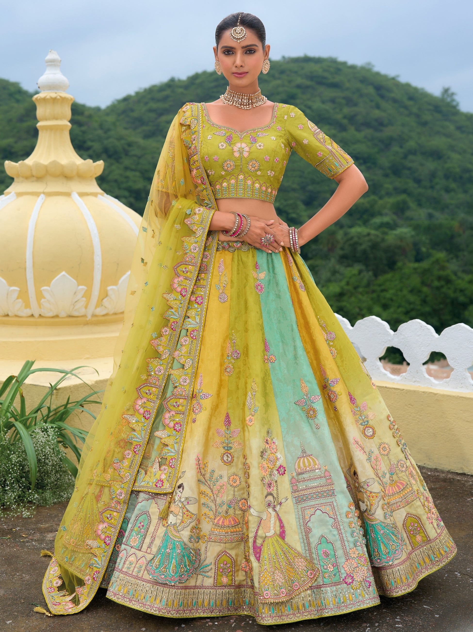 Apple Green Wedding Lehenga Set With Zari Work - TrendOye