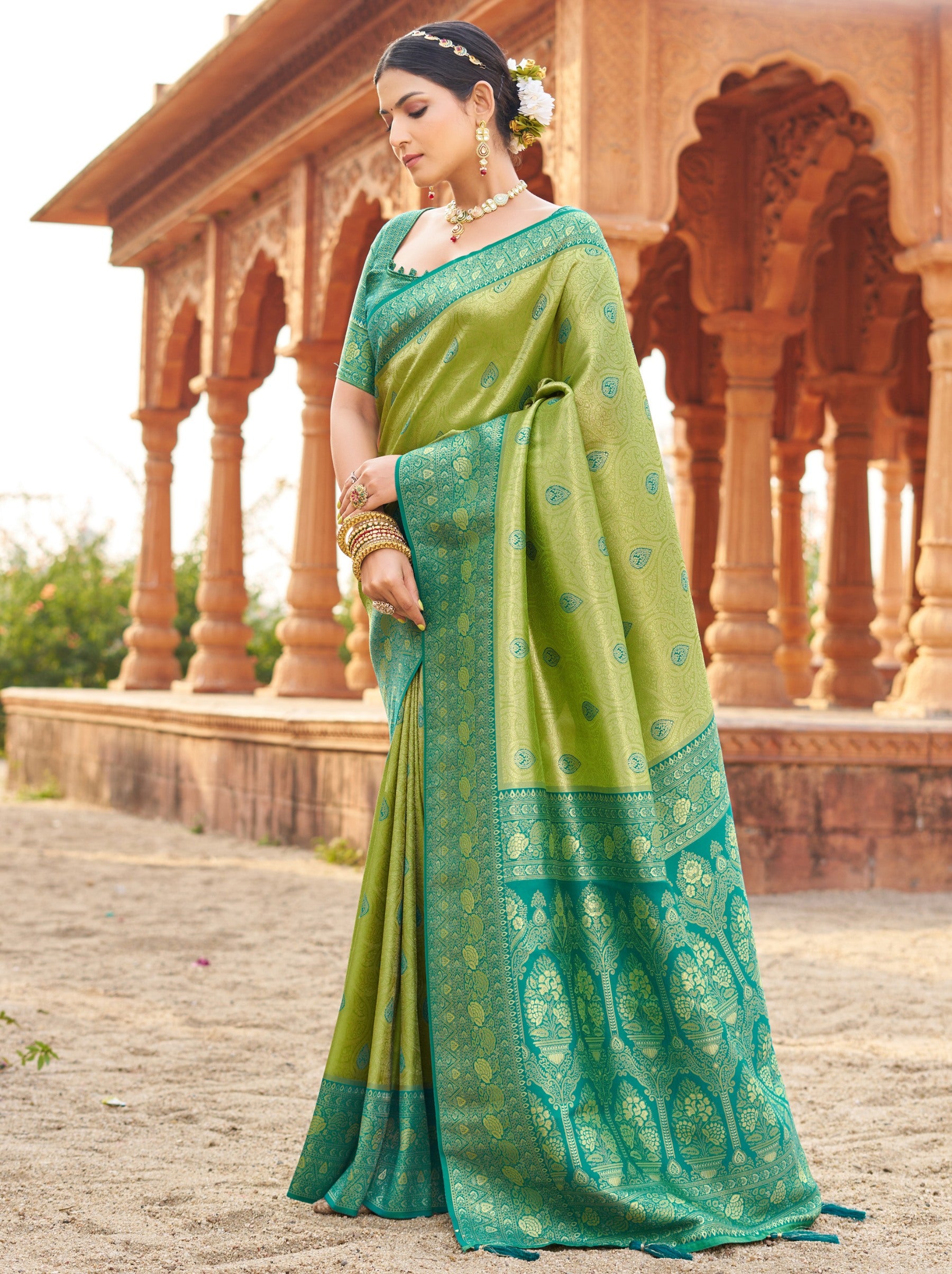 Apple Green Premium Soft Silk Festive Saree - TrendOye