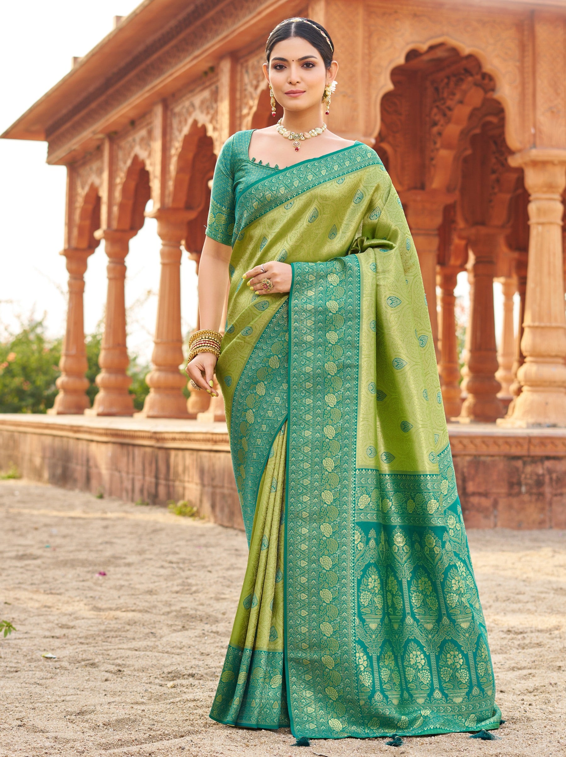Apple Green Premium Soft Silk Festive Saree - TrendOye