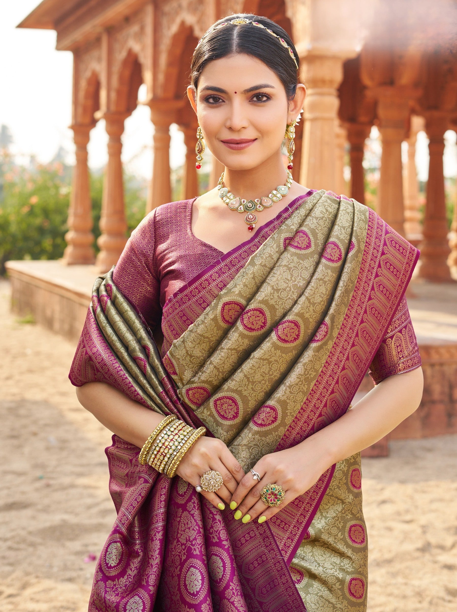 Olive Green Premium Soft Silk Festive Saree - TrendOye