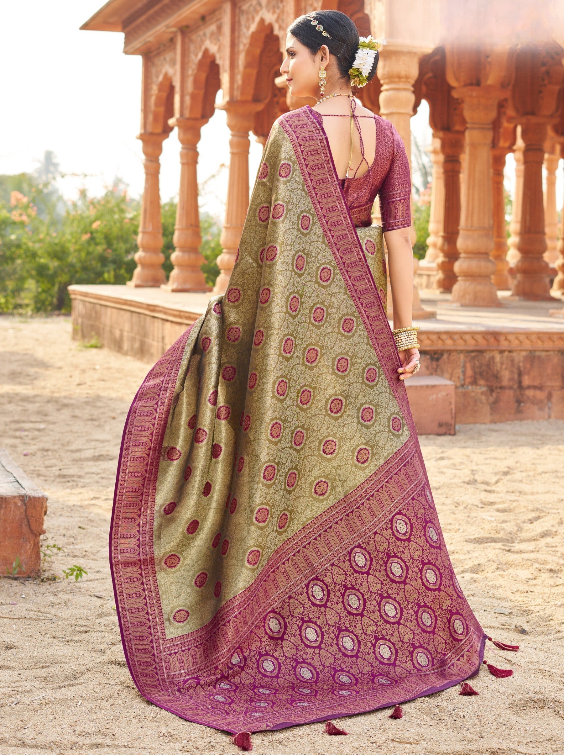 Olive Green Premium Soft Silk Festive Saree - TrendOye