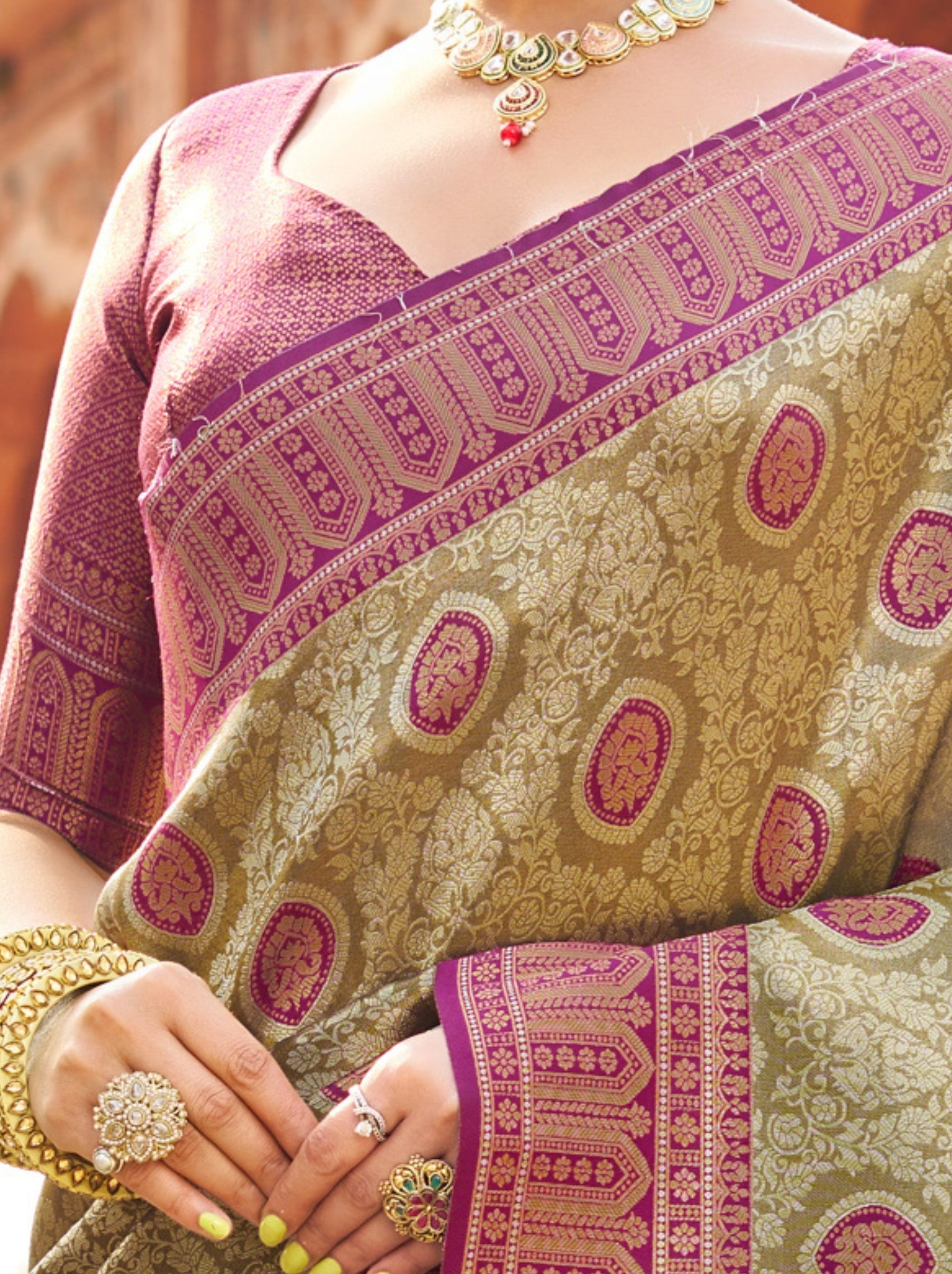 Olive Green Premium Soft Silk Festive Saree - TrendOye