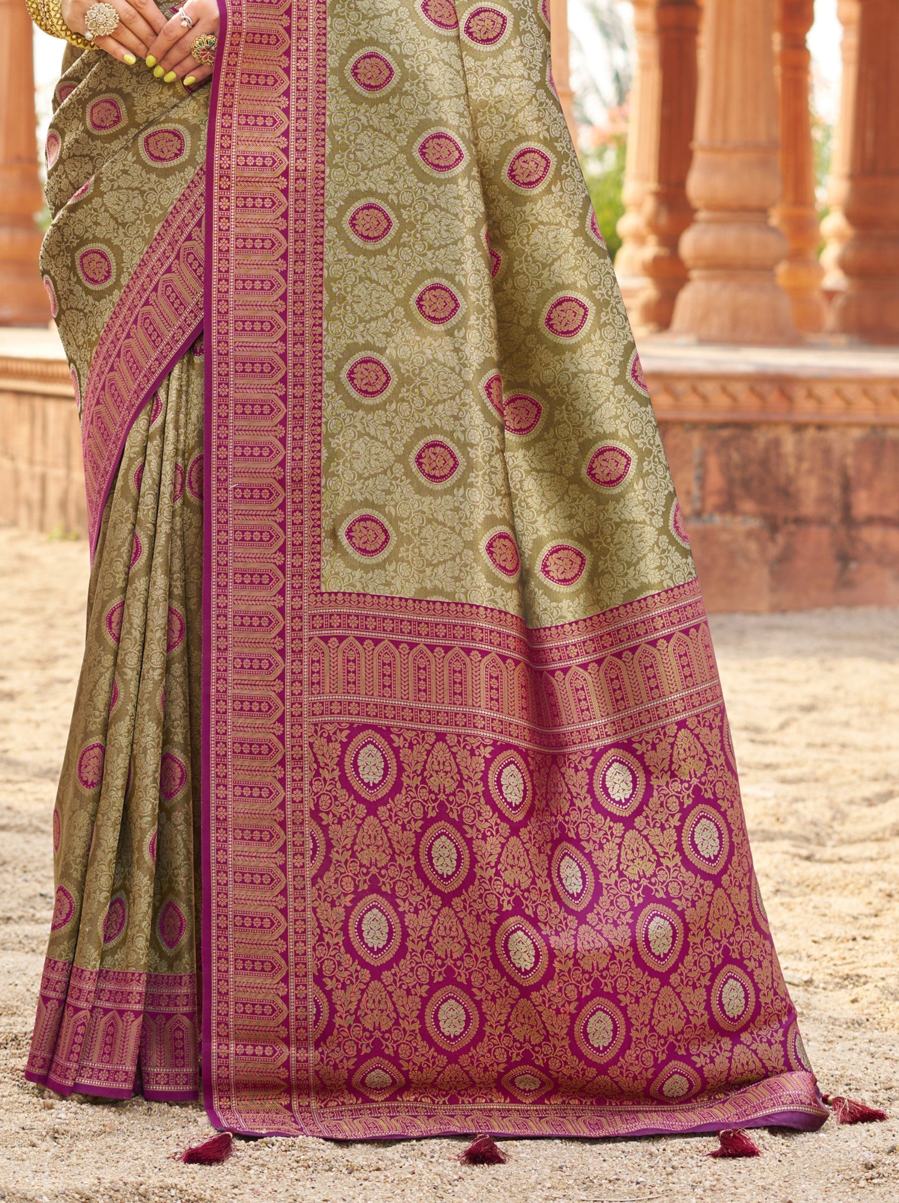 Olive Green Premium Soft Silk Festive Saree - TrendOye