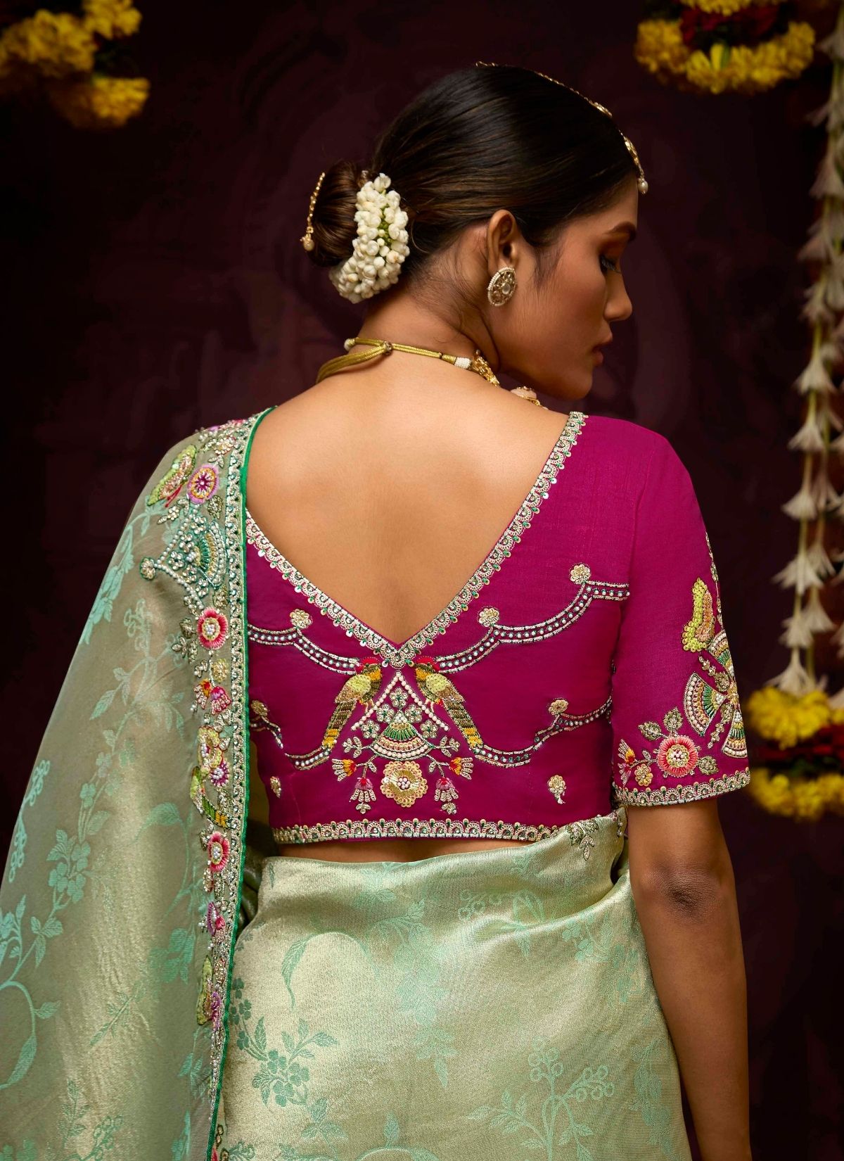 Pastel Green Designer Banarasi Kanjivaram Silk Saree for Wedding - TrendOye