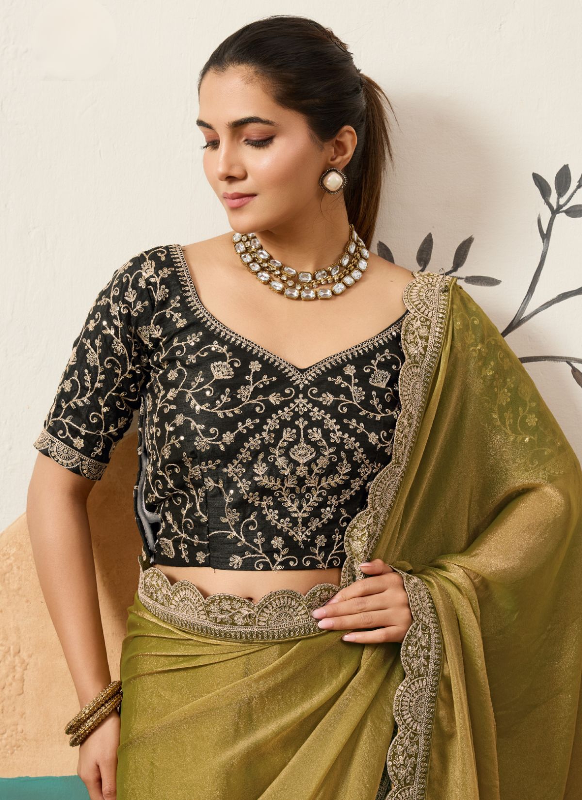 Rust Golden Designer Festive saree With Zari Work - TrendOye