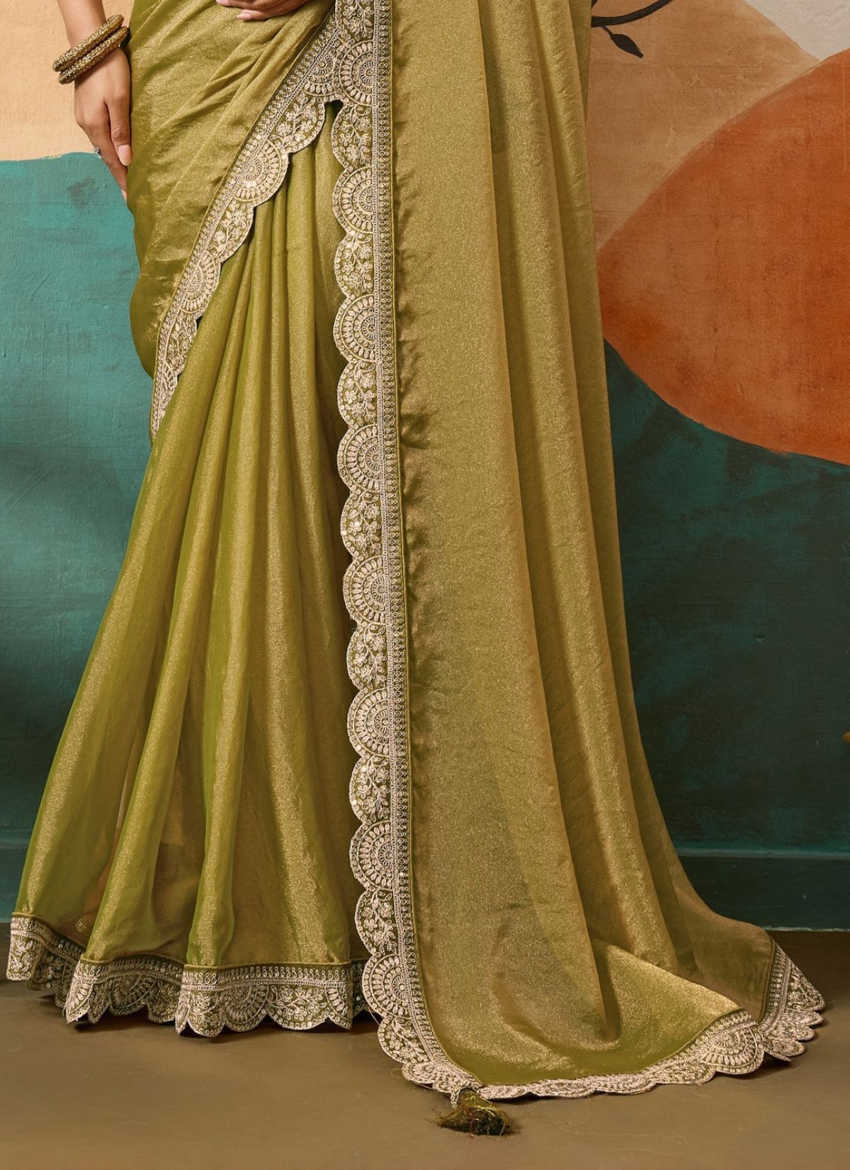 Rust Golden Designer Festive saree With Zari Work - TrendOye