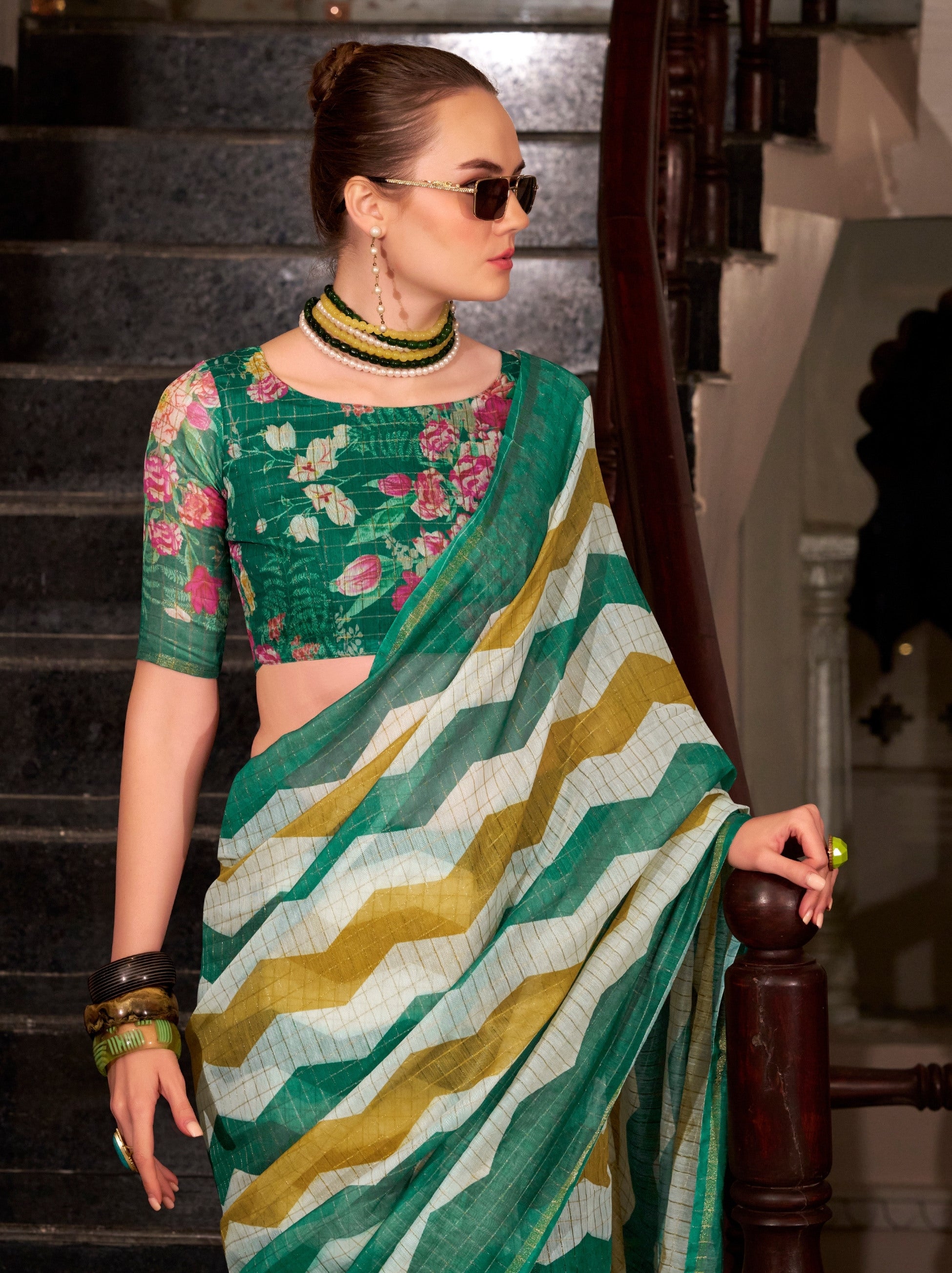 Pine Green Celebration Saree - TrendOye