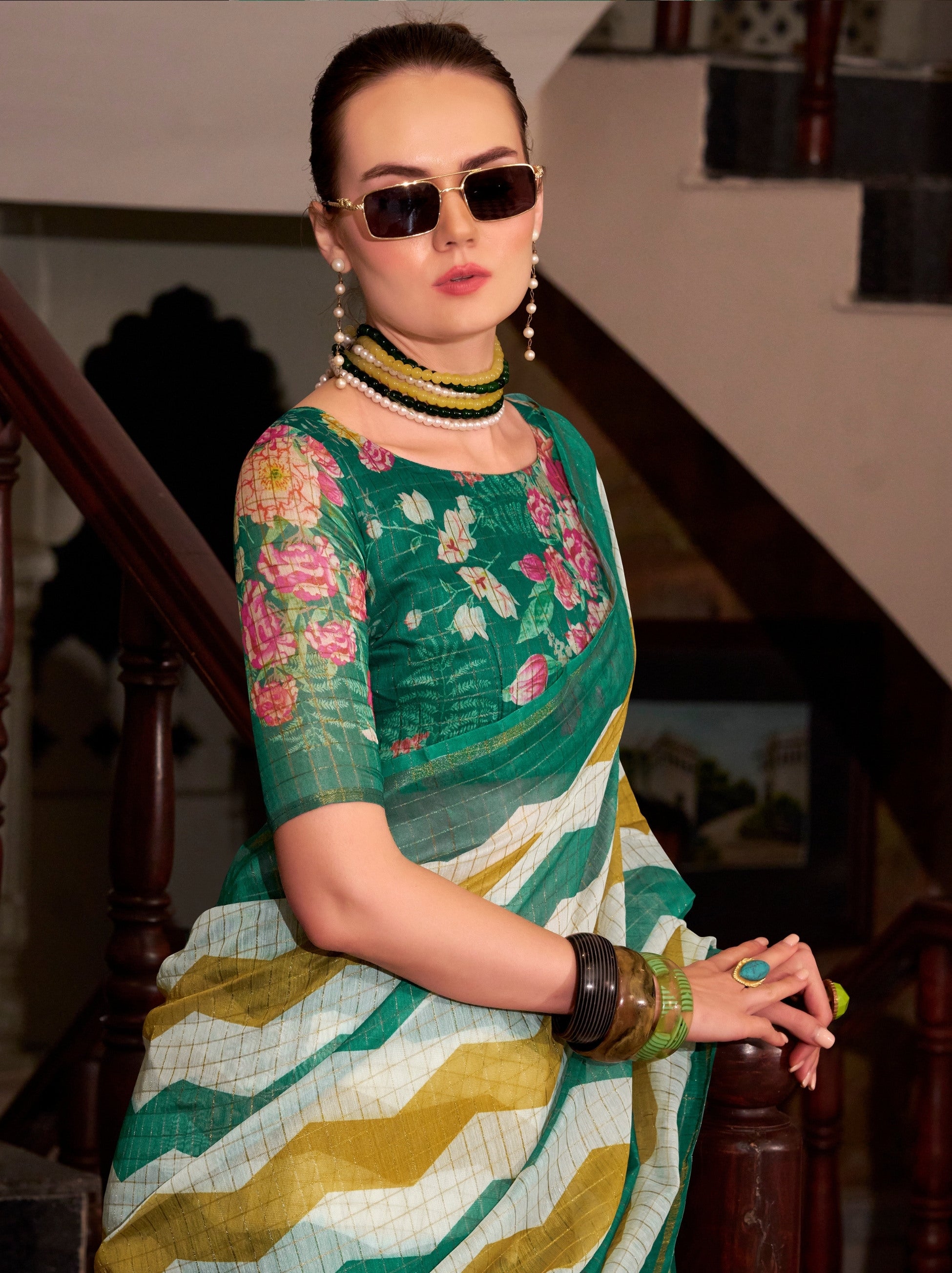 Pine Green Celebration Saree - TrendOye