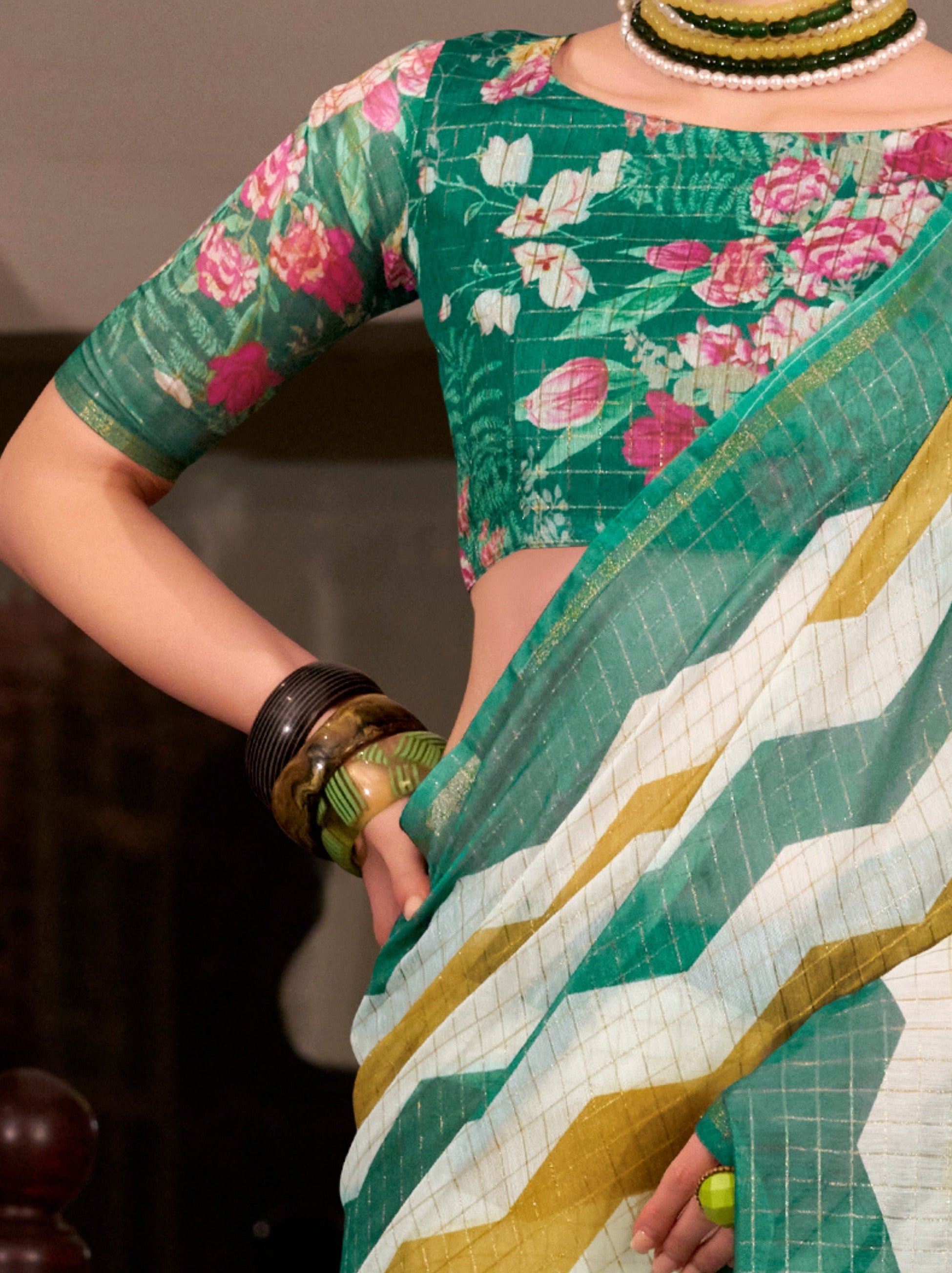 Pine Green Celebration Saree - TrendOye