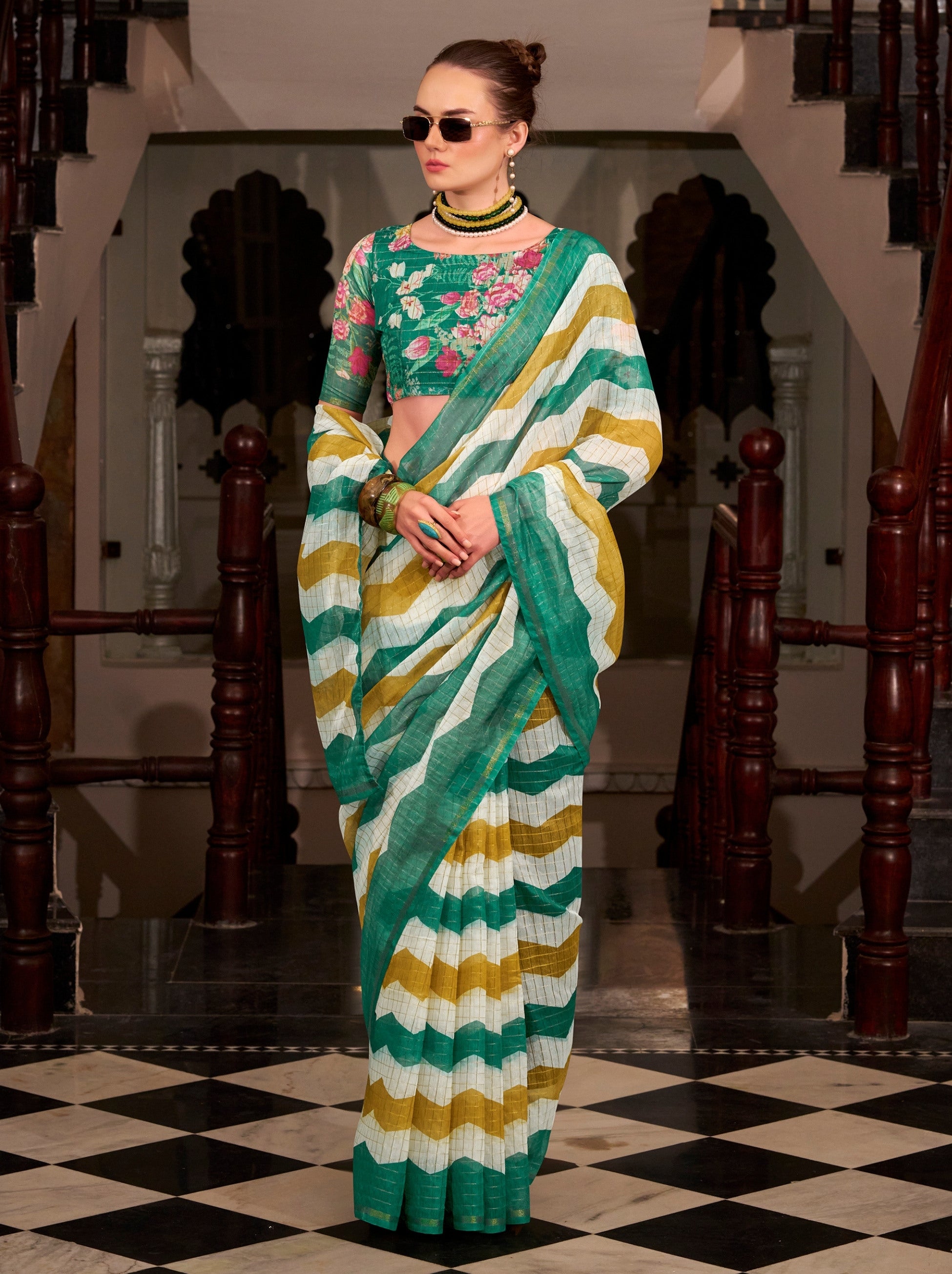 Pine Green Celebration Saree - TrendOye
