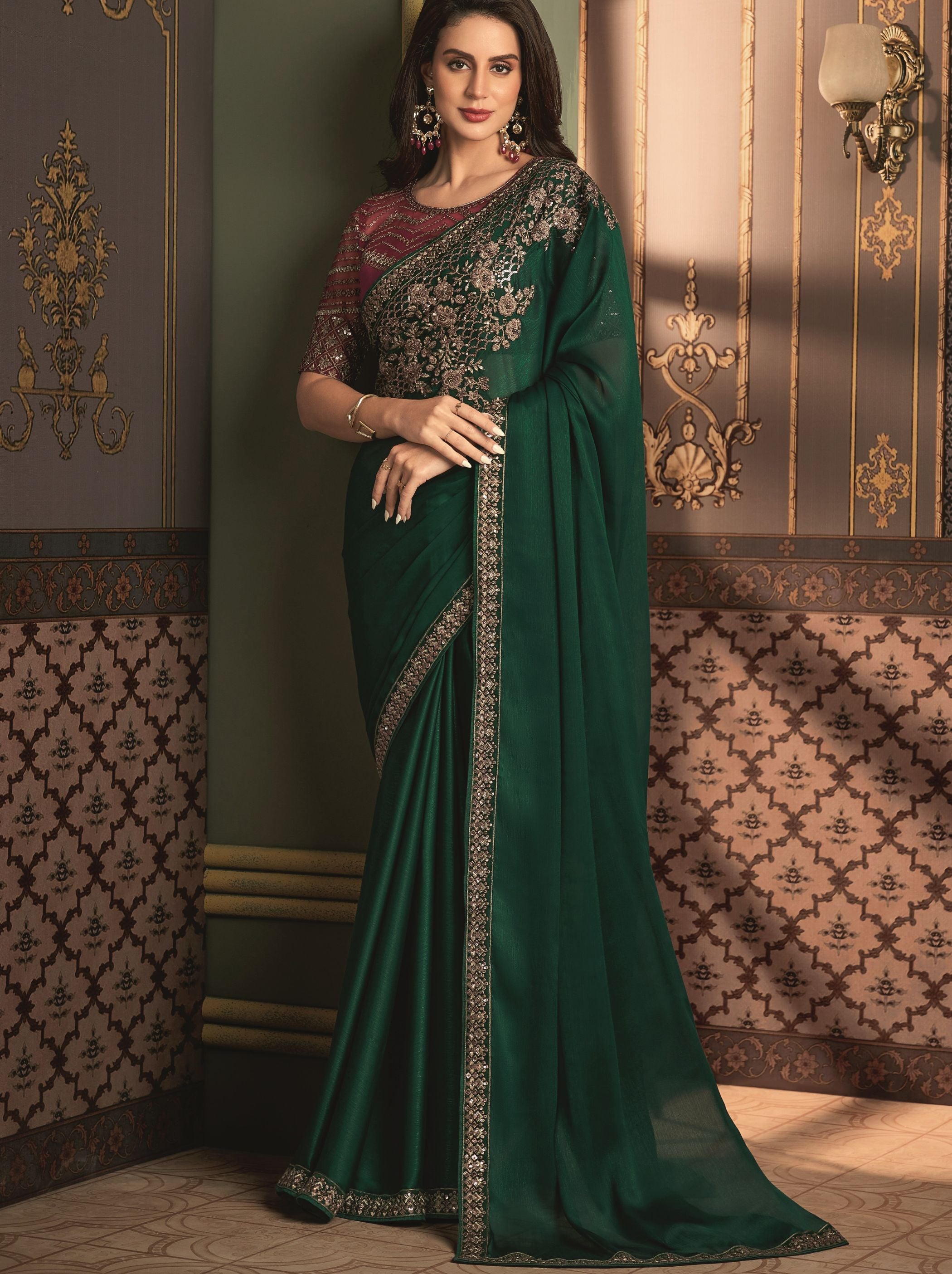Sacramento Green premium Saree - TrendOye