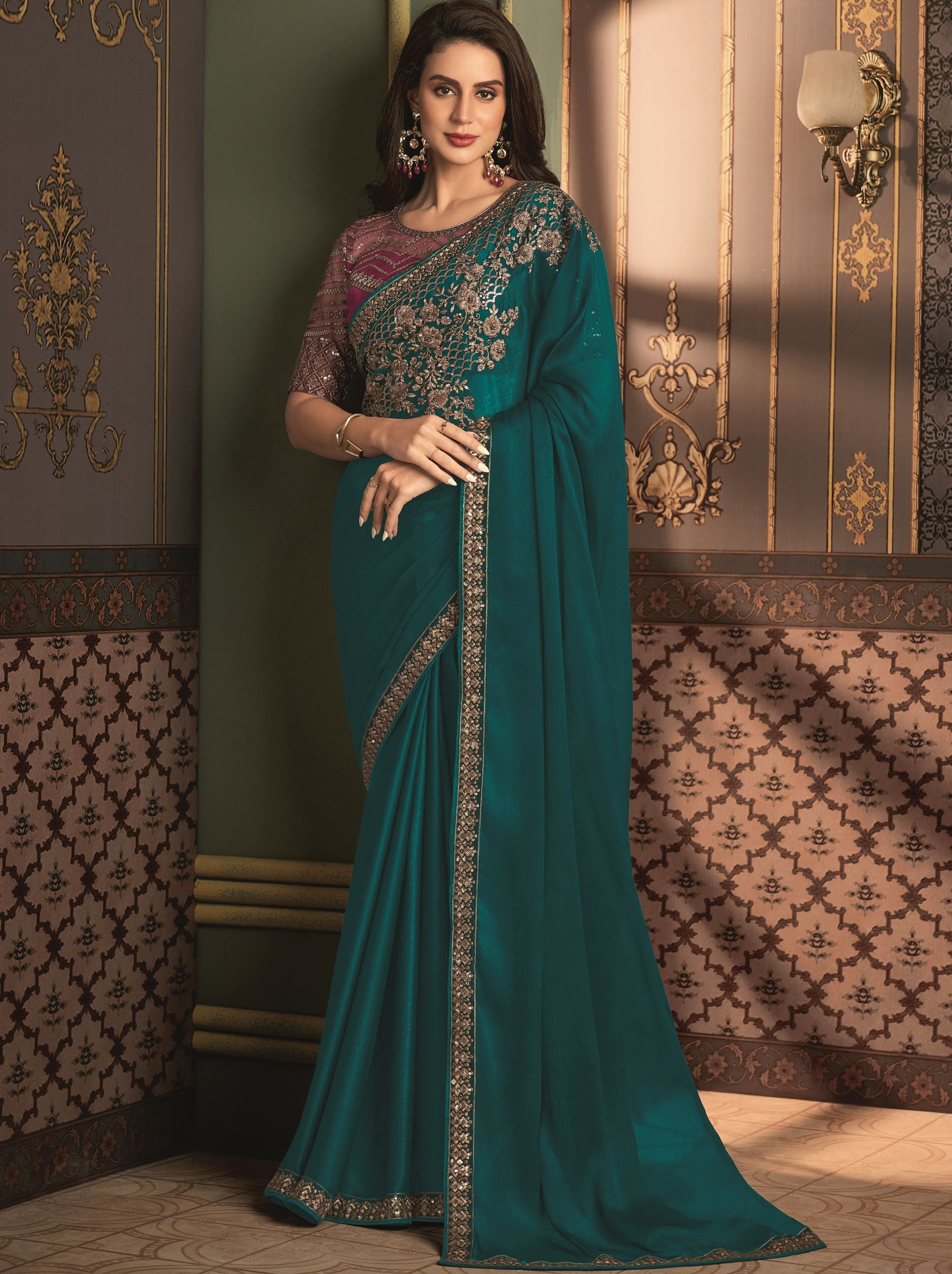Forest Green premium Georgette Saree - TrendOye