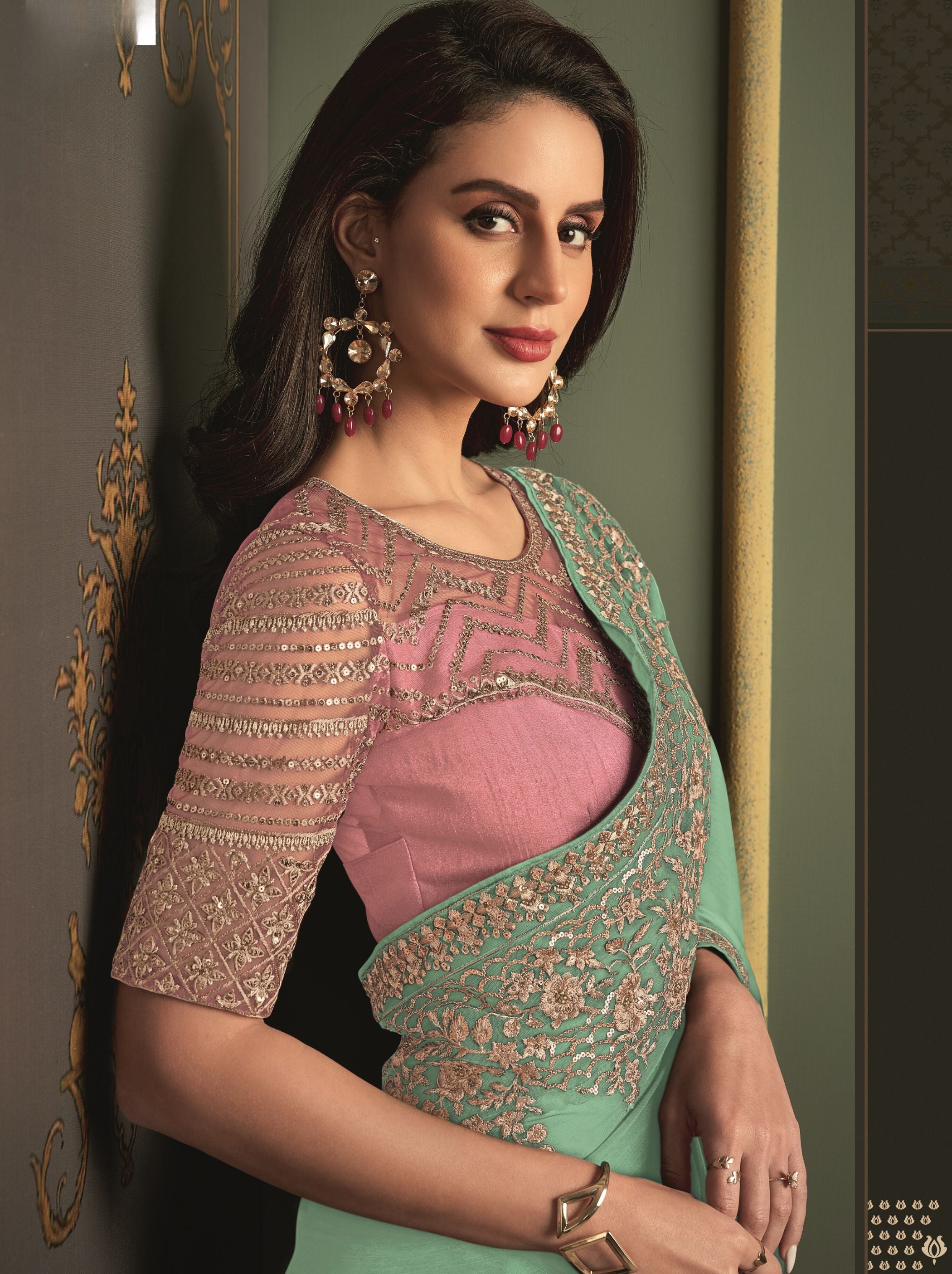 Eton Green premium Georgette Saree - TrendOye