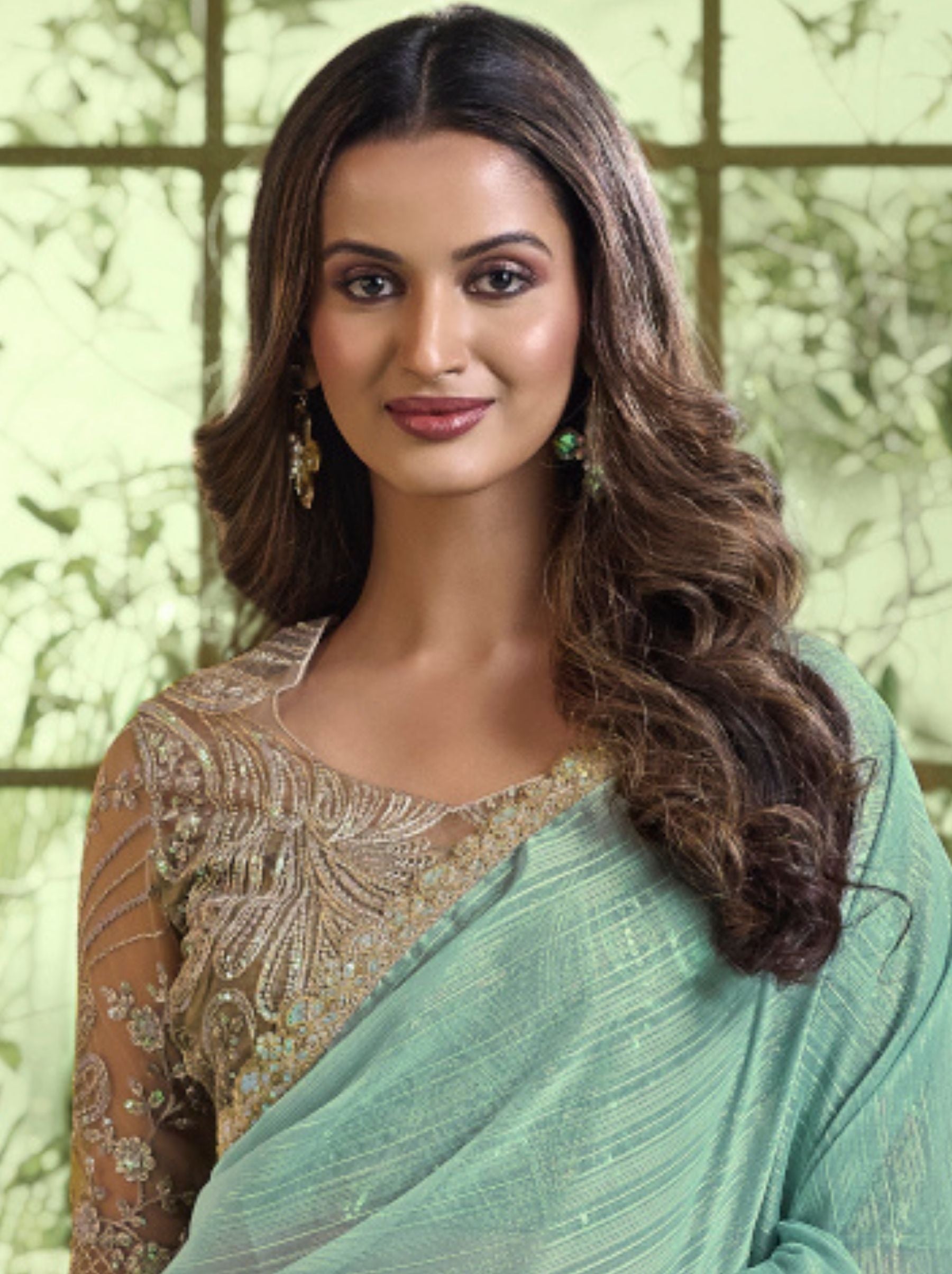 Turquoise Green Premium Fancy Fabric Designer Wedding Party Saree - TrendOye
