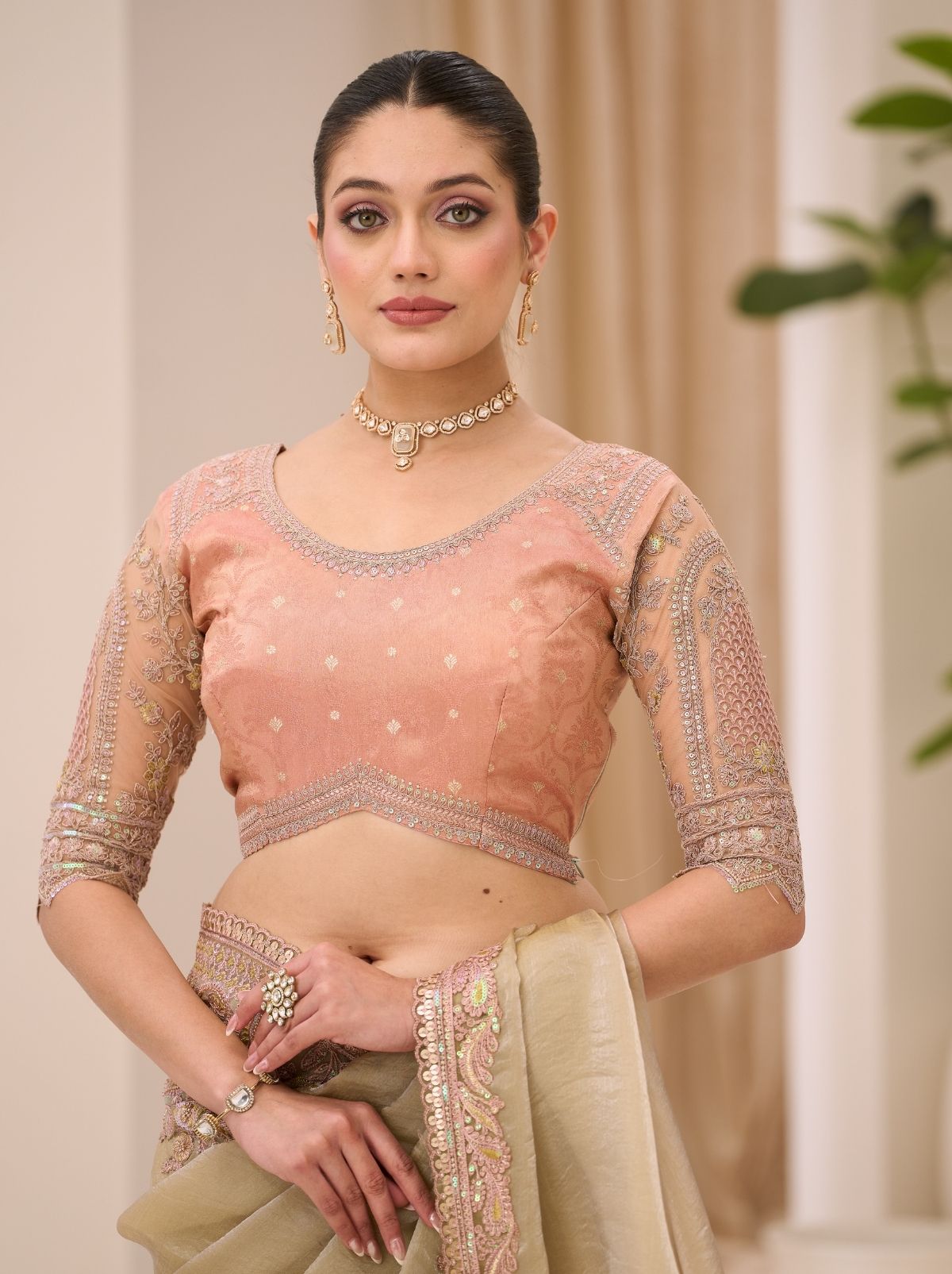 Tea Green Designer Wedding saree With Blouse Piece - TrendOye