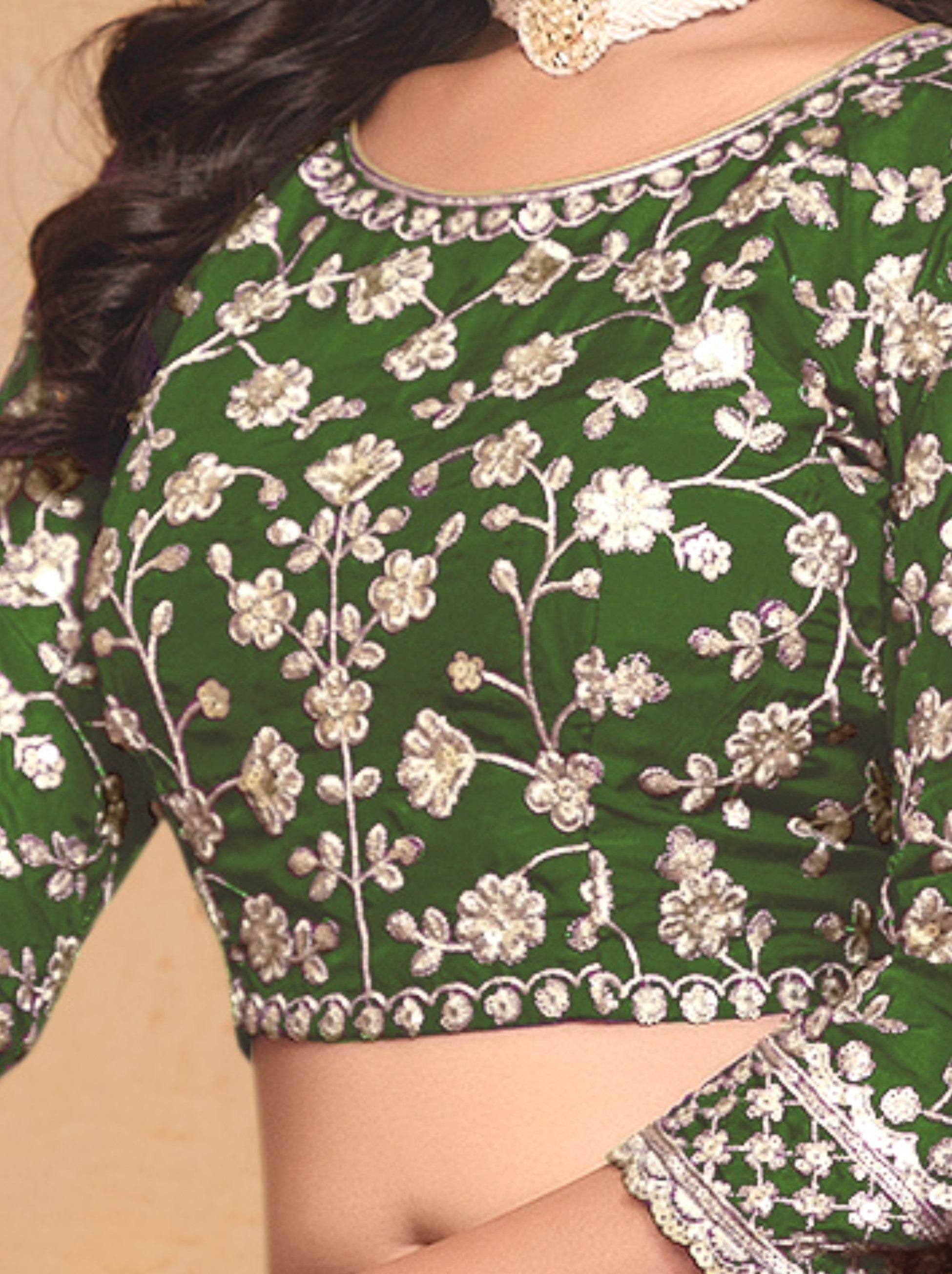 Fern Green Designer Party Lehenga Set With Sequin And Zari Work - TrendOye