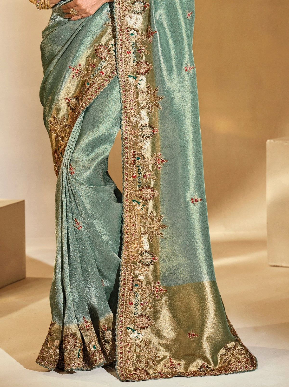 Teal Green Elite Soft Silk Saree With Intricate Embroidery