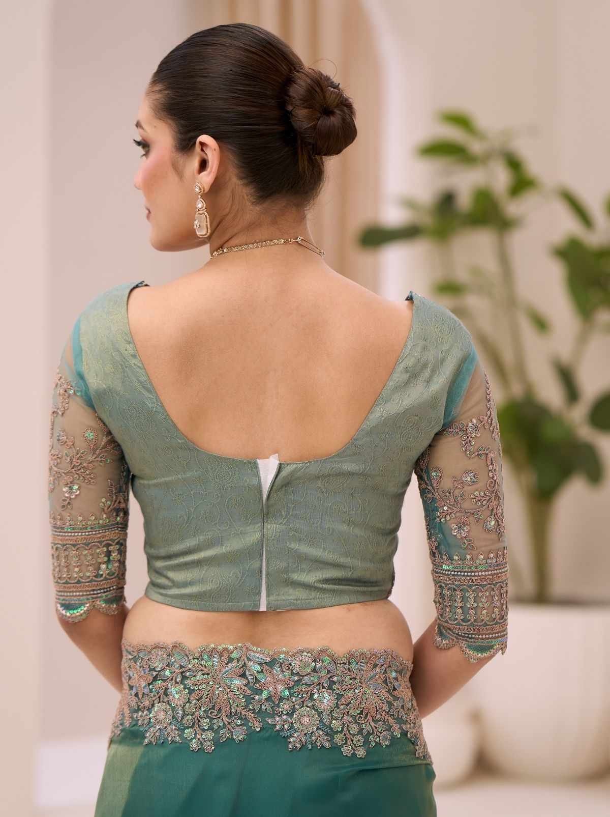 Pine Green Exclusive Party Wear Saree with Sequin Work - TrendOye